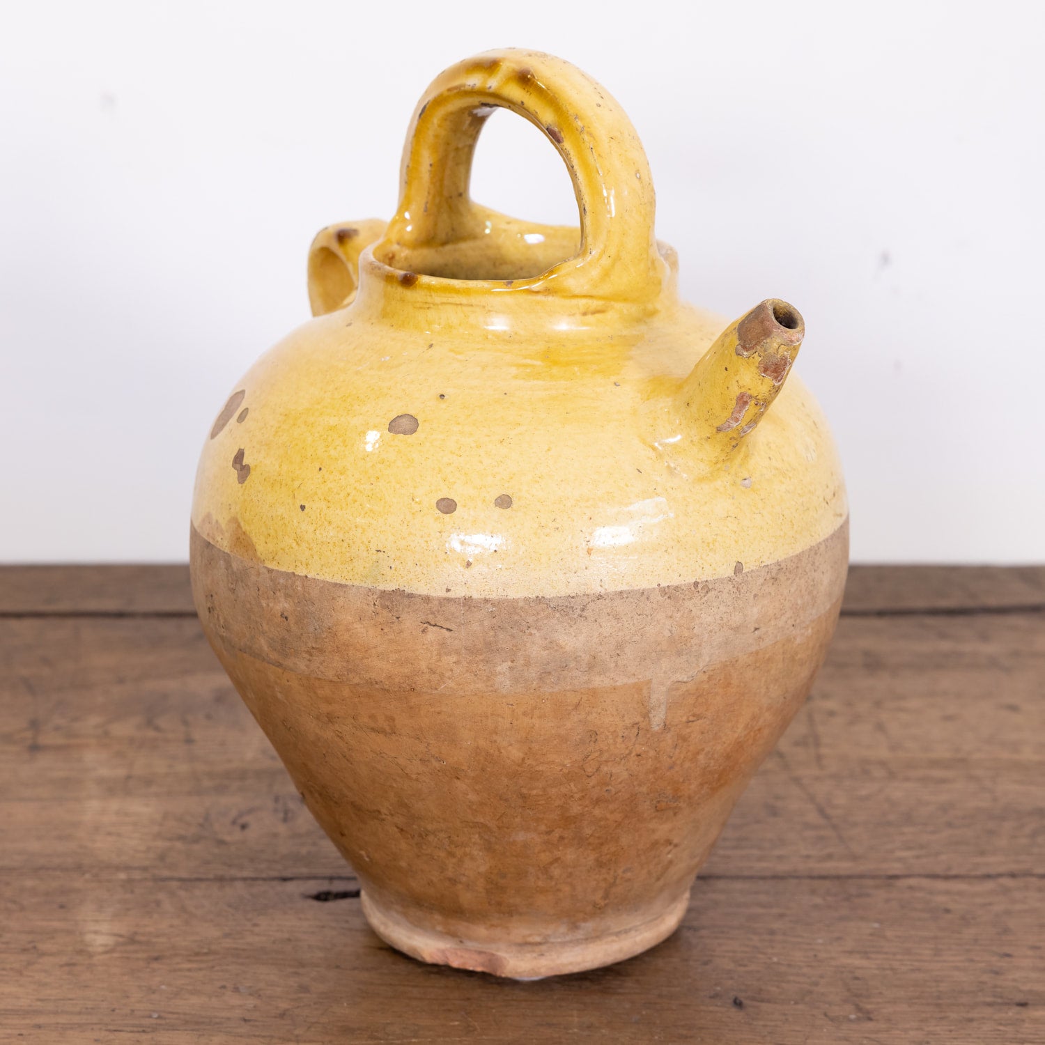 19th Century French Cruche or Water Pitcher with Yellow Glaze