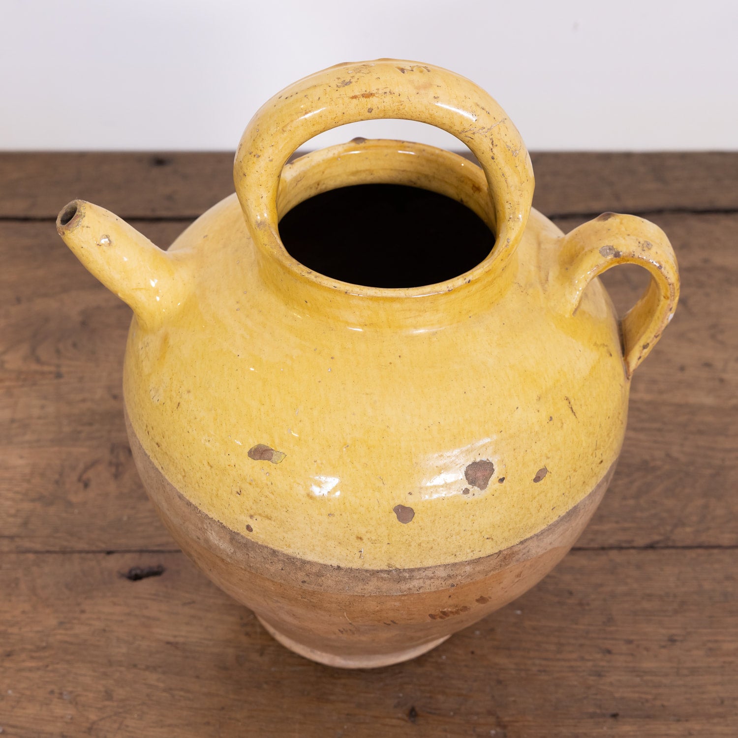 19th Century French Cruche or Water Pitcher with Yellow Glaze
