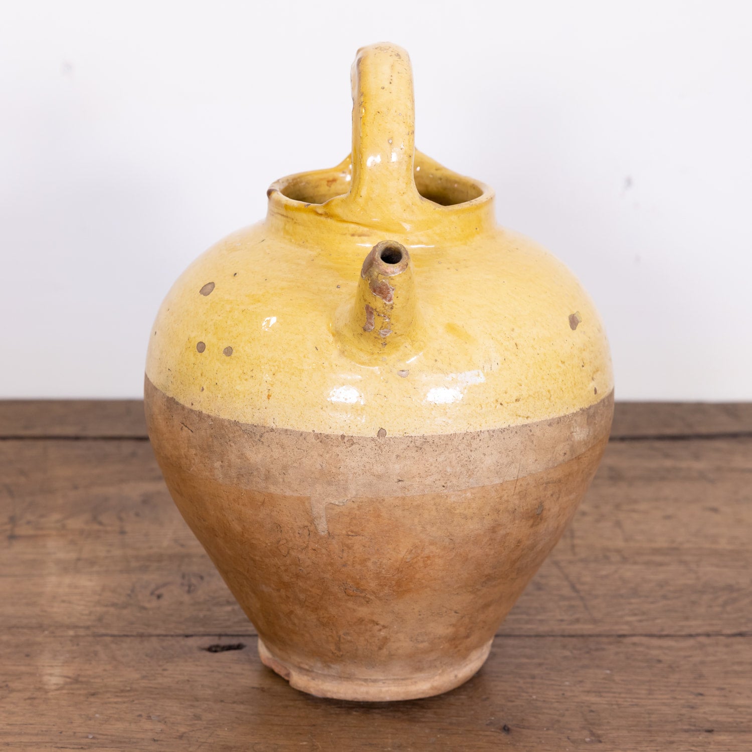 19th Century French Cruche or Water Pitcher with Yellow Glaze