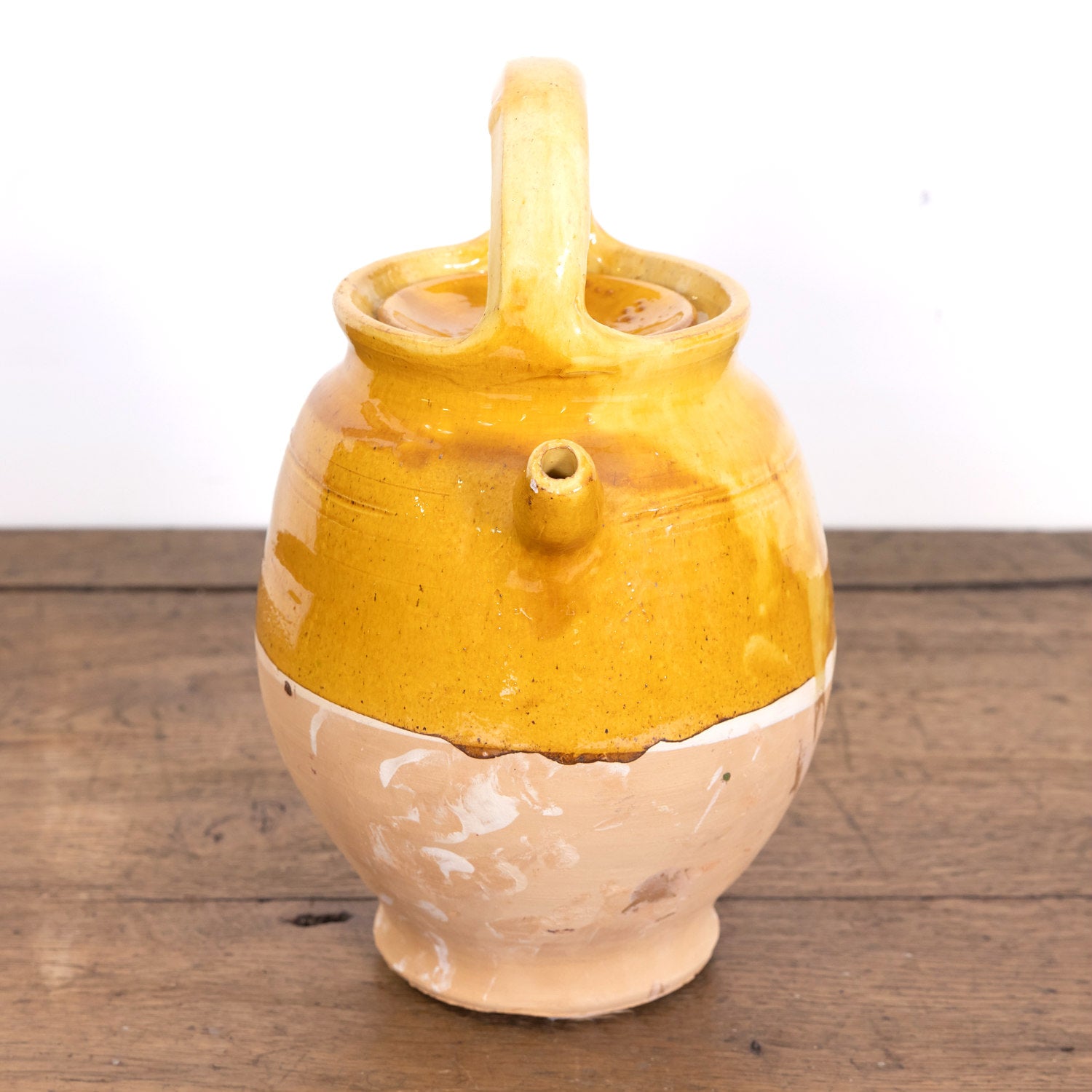 Large 19th Century Ochre Glazed French Cruche or Water Pitcher Complete with Lid