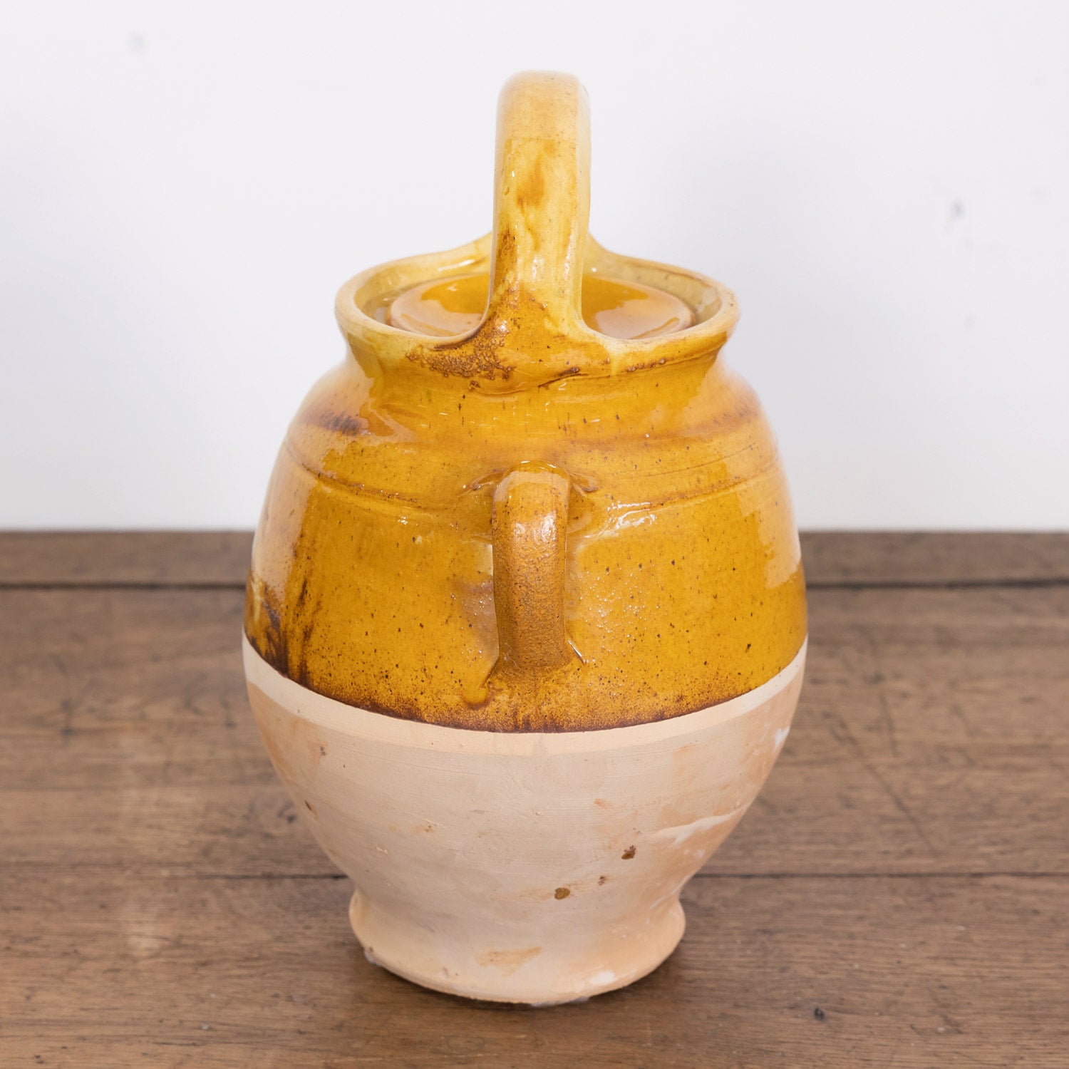 Large 19th Century Ochre Glazed French Cruche or Water Pitcher Complete with Lid