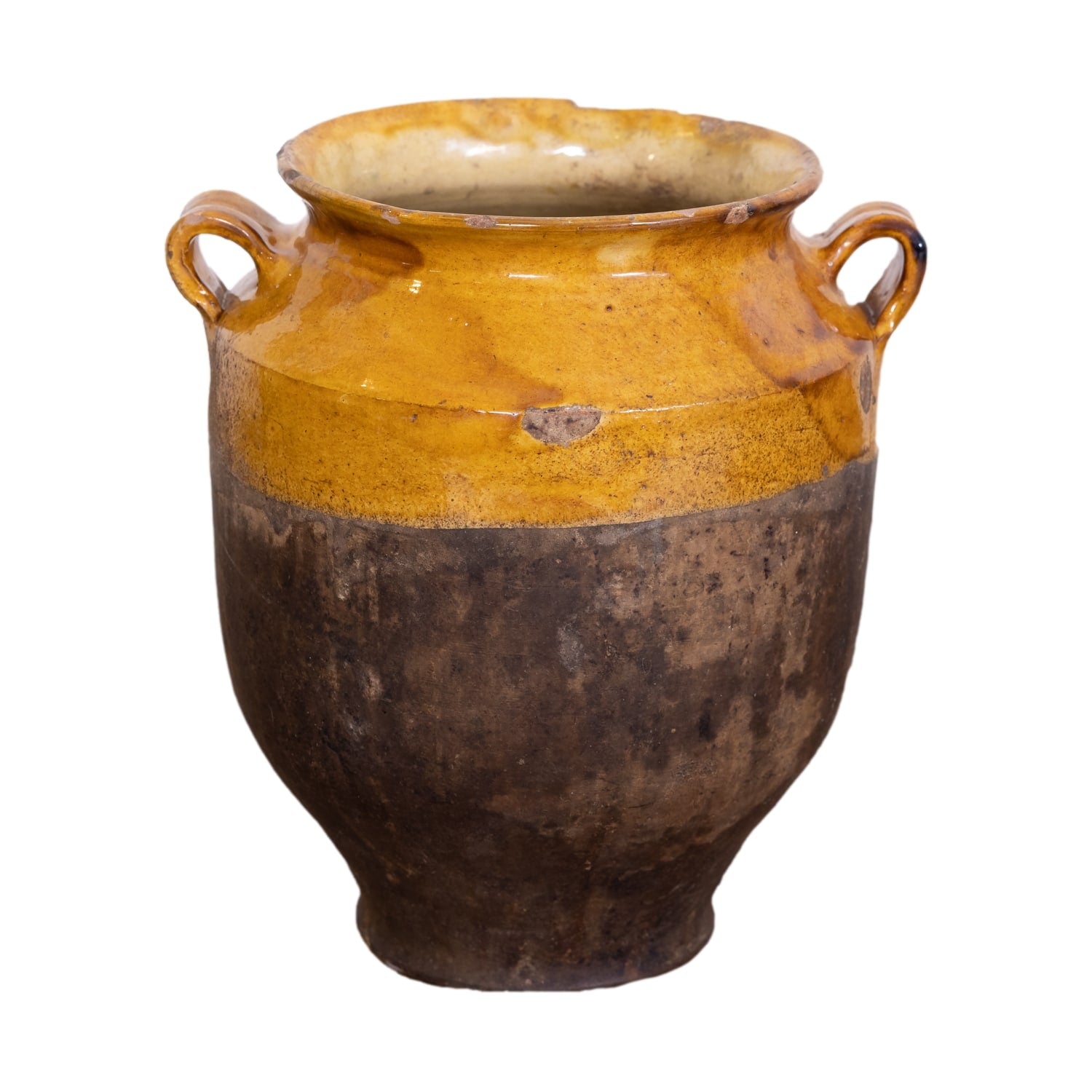 Large 19th Century French Pot de Confit or Confit Pot with Yellow Ochre Glaze