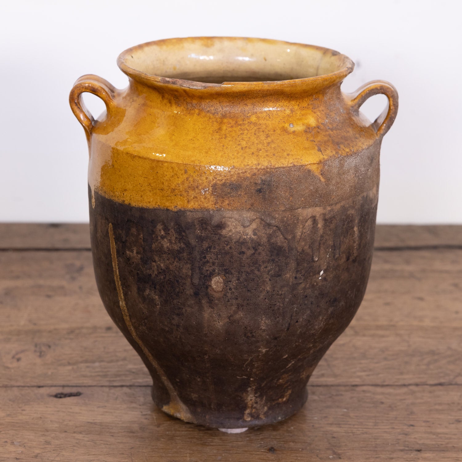 Large 19th Century French Pot de Confit or Confit Pot with Yellow Ochre Glaze