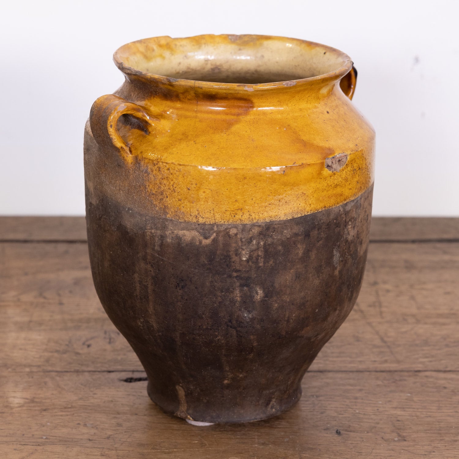 Large 19th Century French Pot de Confit or Confit Pot with Yellow Ochre Glaze