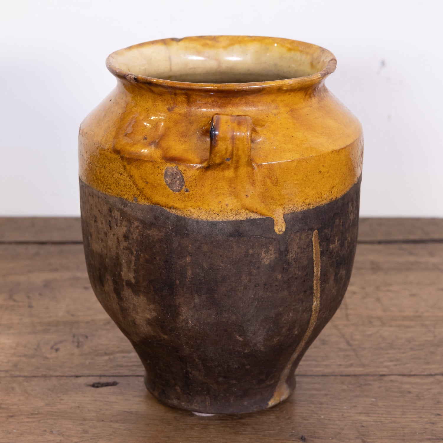 Large 19th Century French Pot de Confit or Confit Pot with Yellow Ochre Glaze