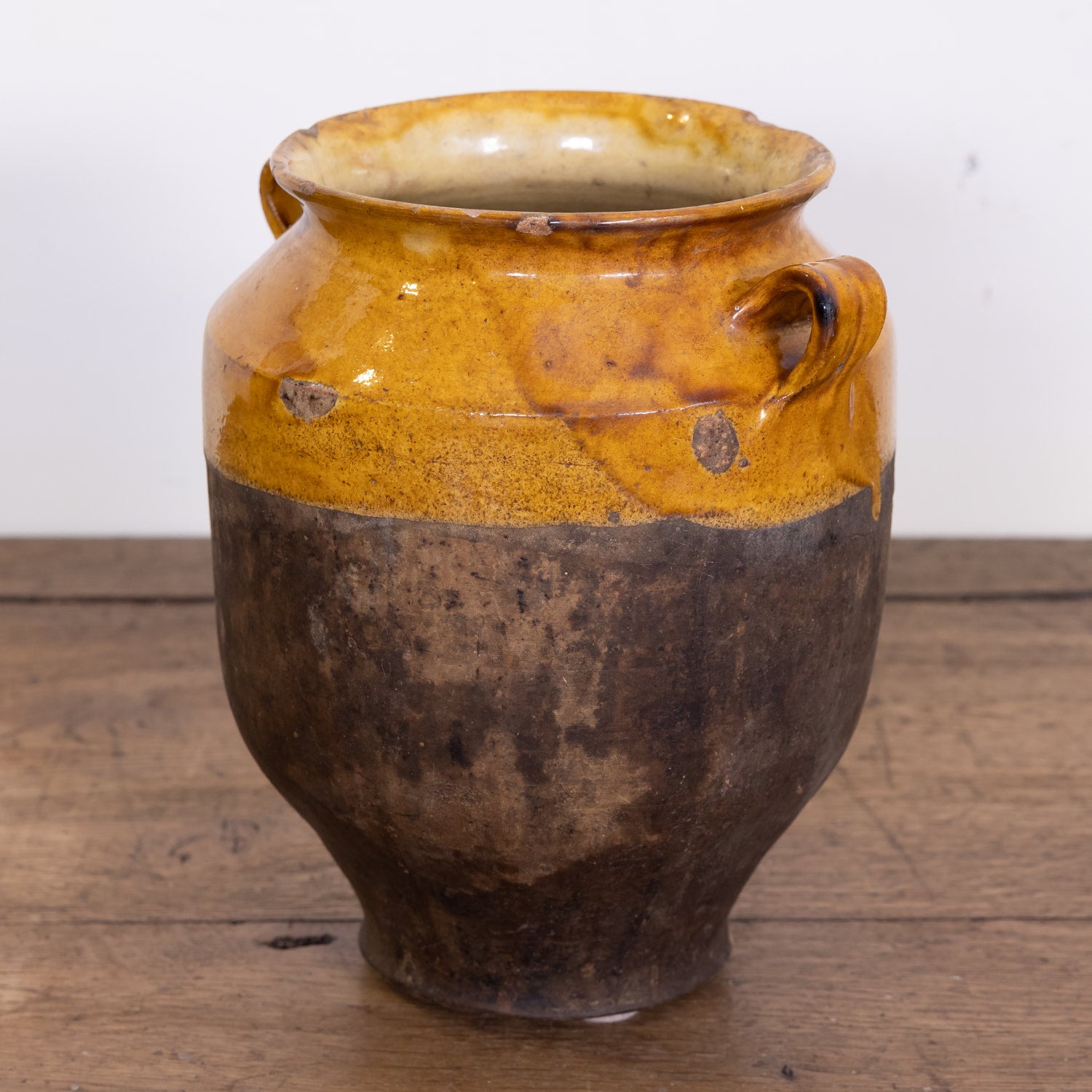 Large 19th Century French Pot de Confit or Confit Pot with Yellow Ochre Glaze