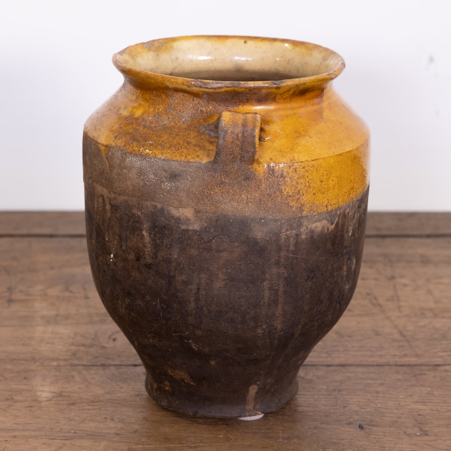 Large 19th Century French Pot de Confit or Confit Pot with Yellow Ochre Glaze
