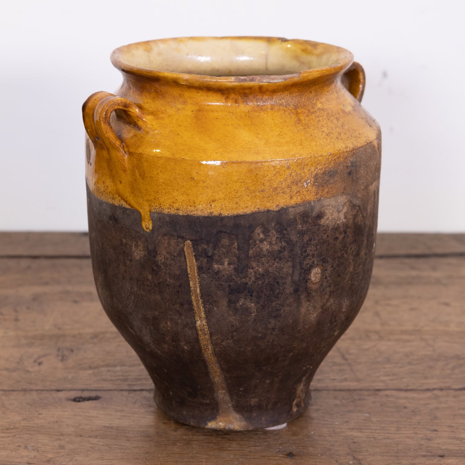 Large 19th Century French Pot de Confit or Confit Pot with Yellow Ochre Glaze