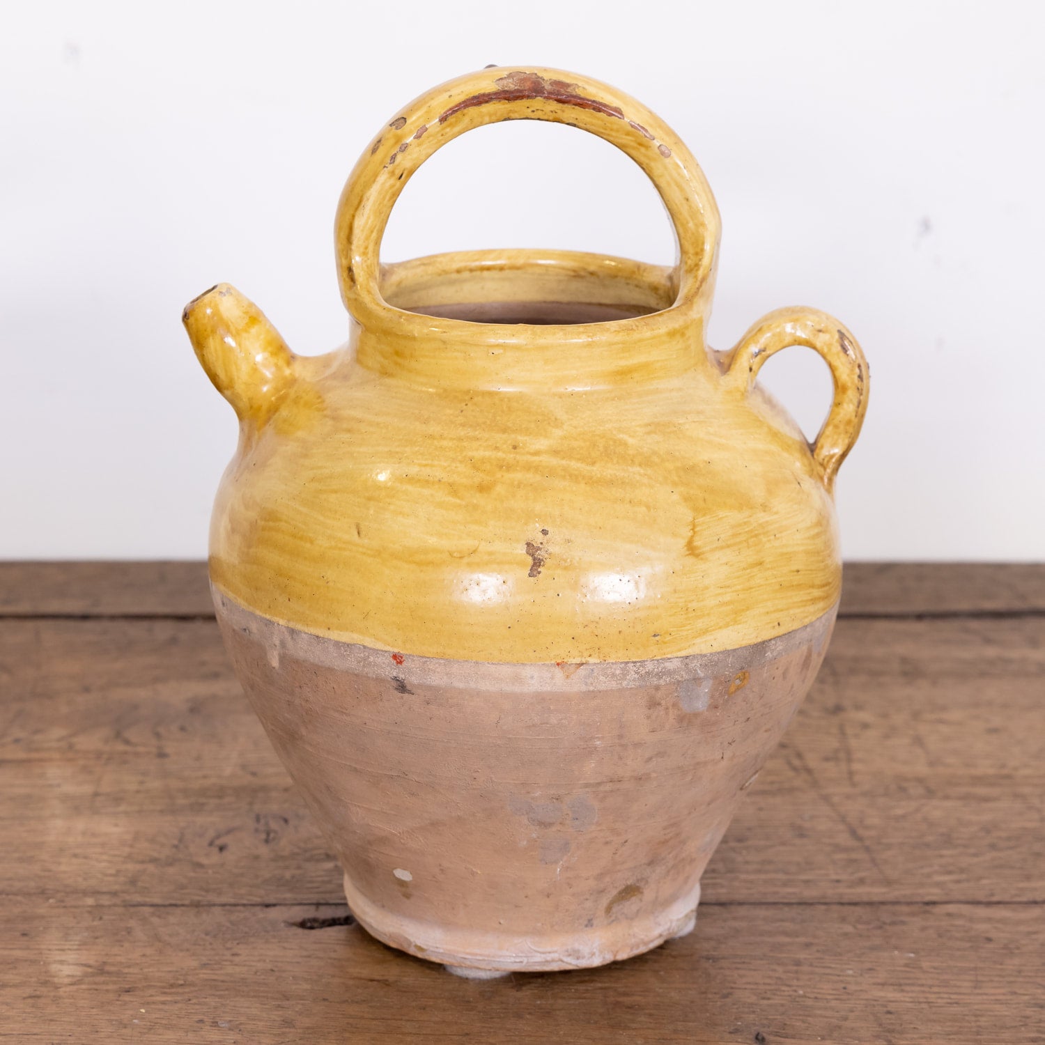 Antique French Cruche or Water Pitcher with Yellow Glaze