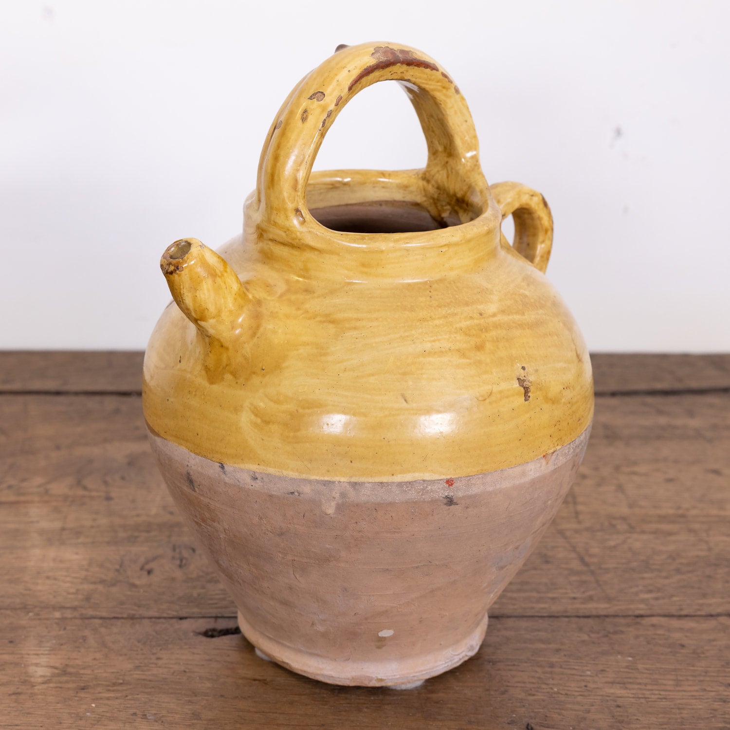 Antique French Cruche or Water Pitcher with Yellow Glaze