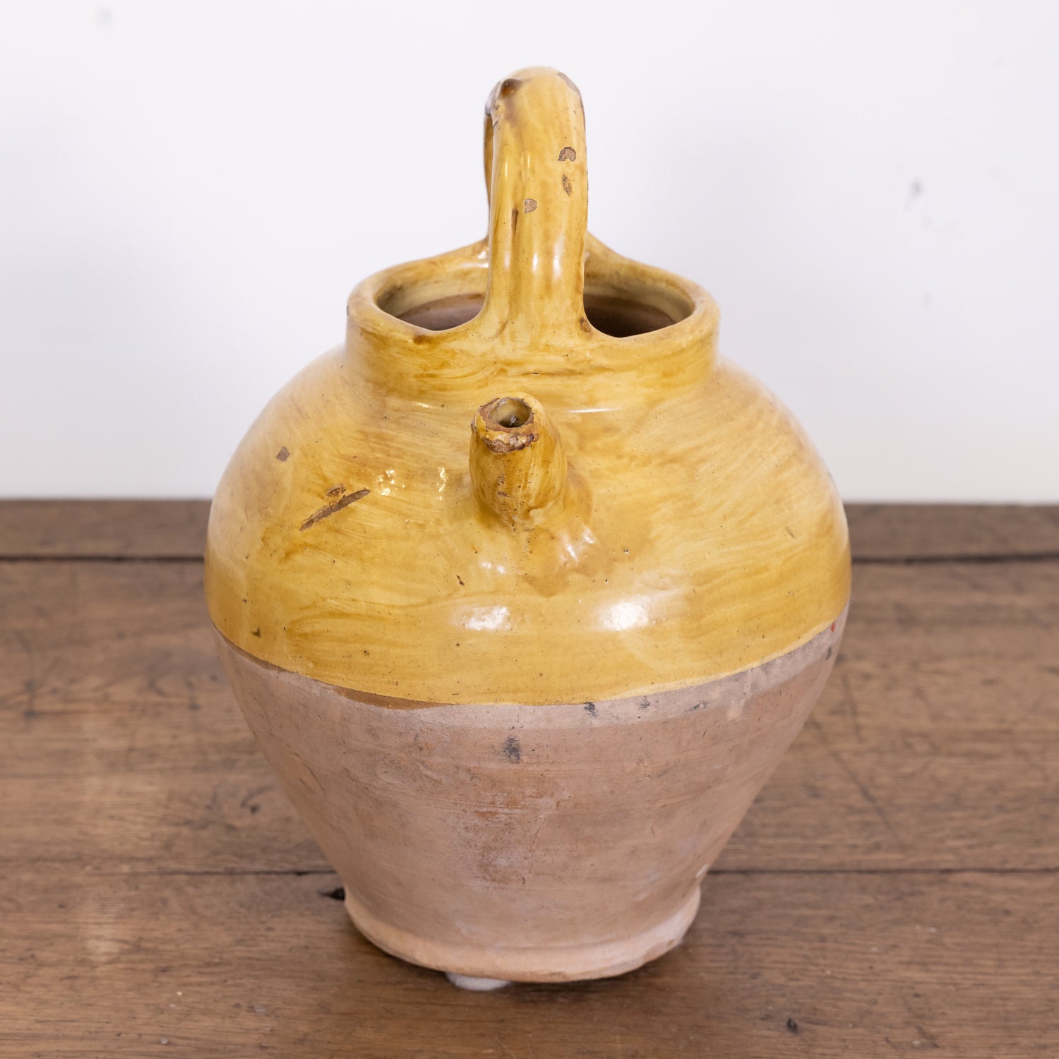 Antique French Cruche or Water Pitcher with Yellow Glaze