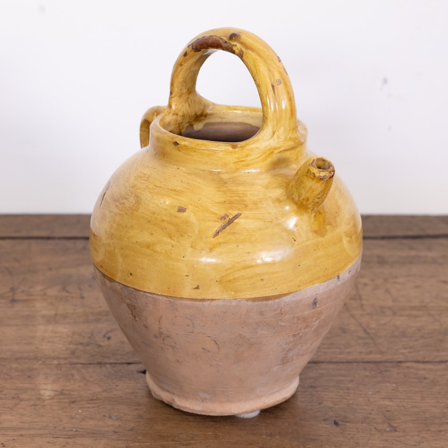 Antique French Cruche or Water Pitcher with Yellow Glaze