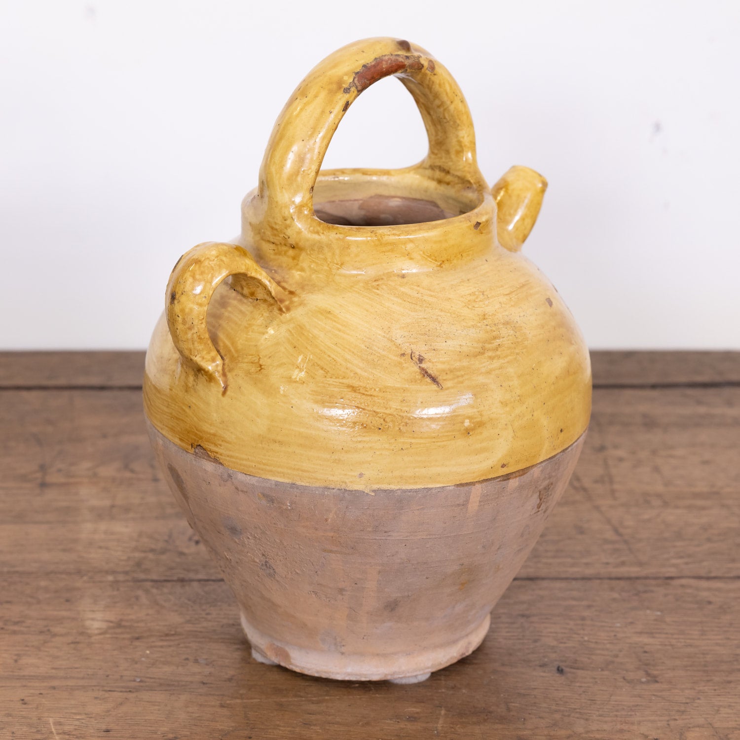 Antique French Cruche or Water Pitcher with Yellow Glaze