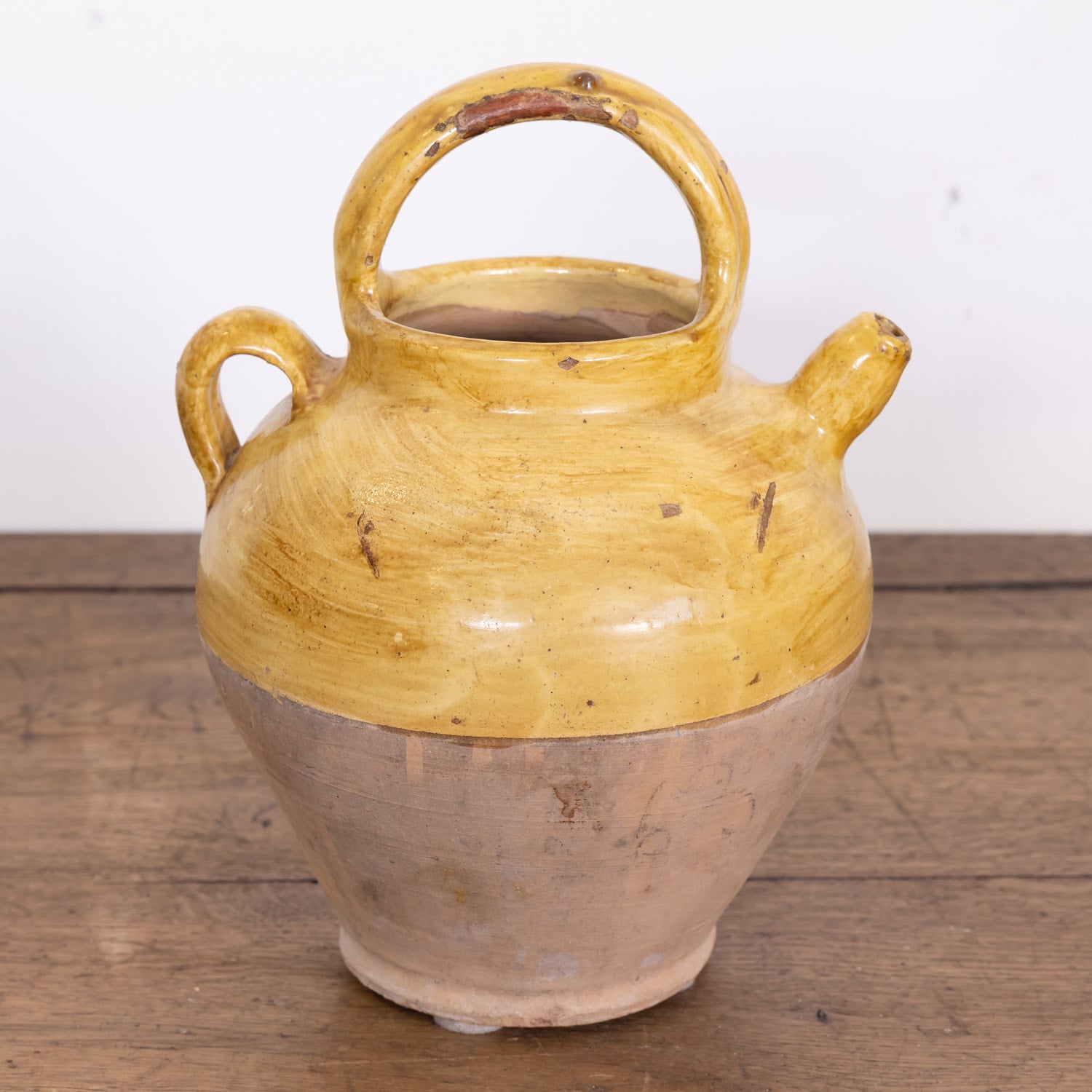 Antique French Cruche or Water Pitcher with Yellow Glaze