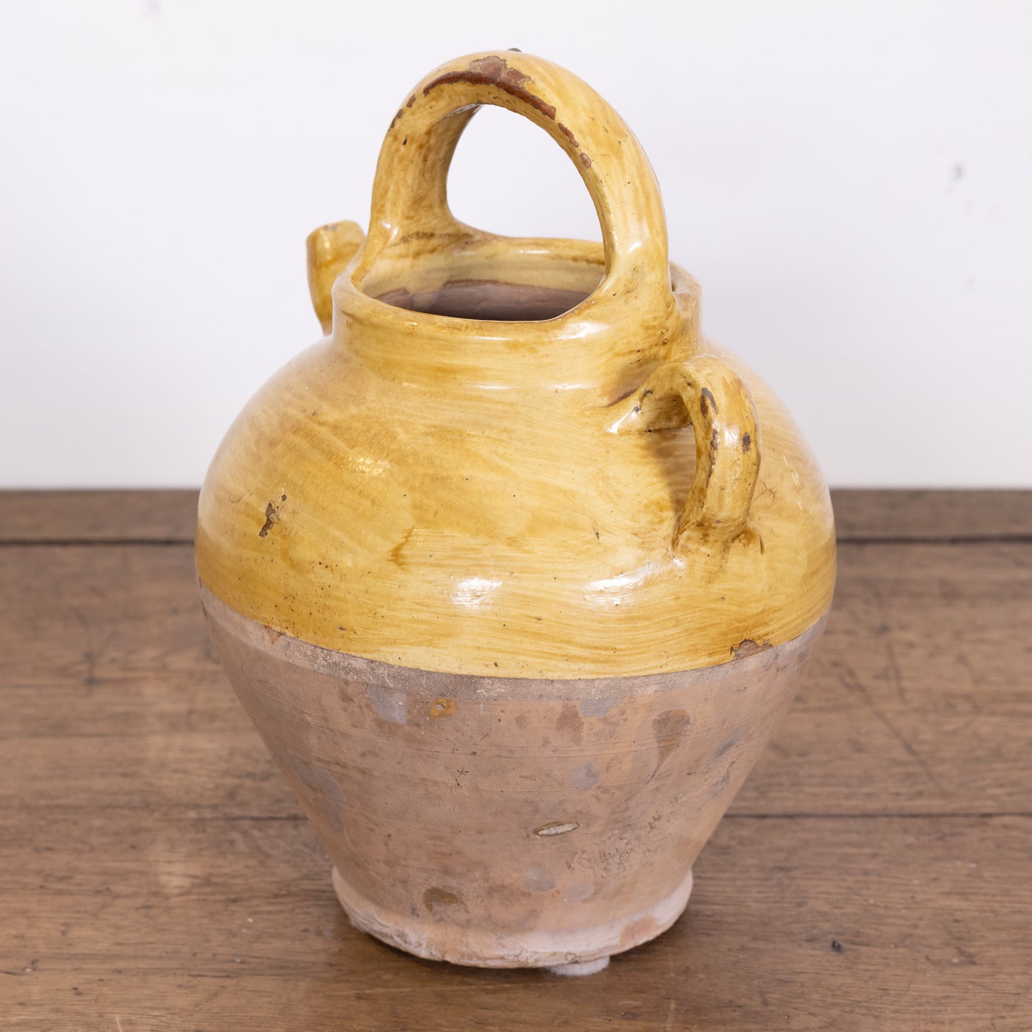 Antique French Cruche or Water Pitcher with Yellow Glaze