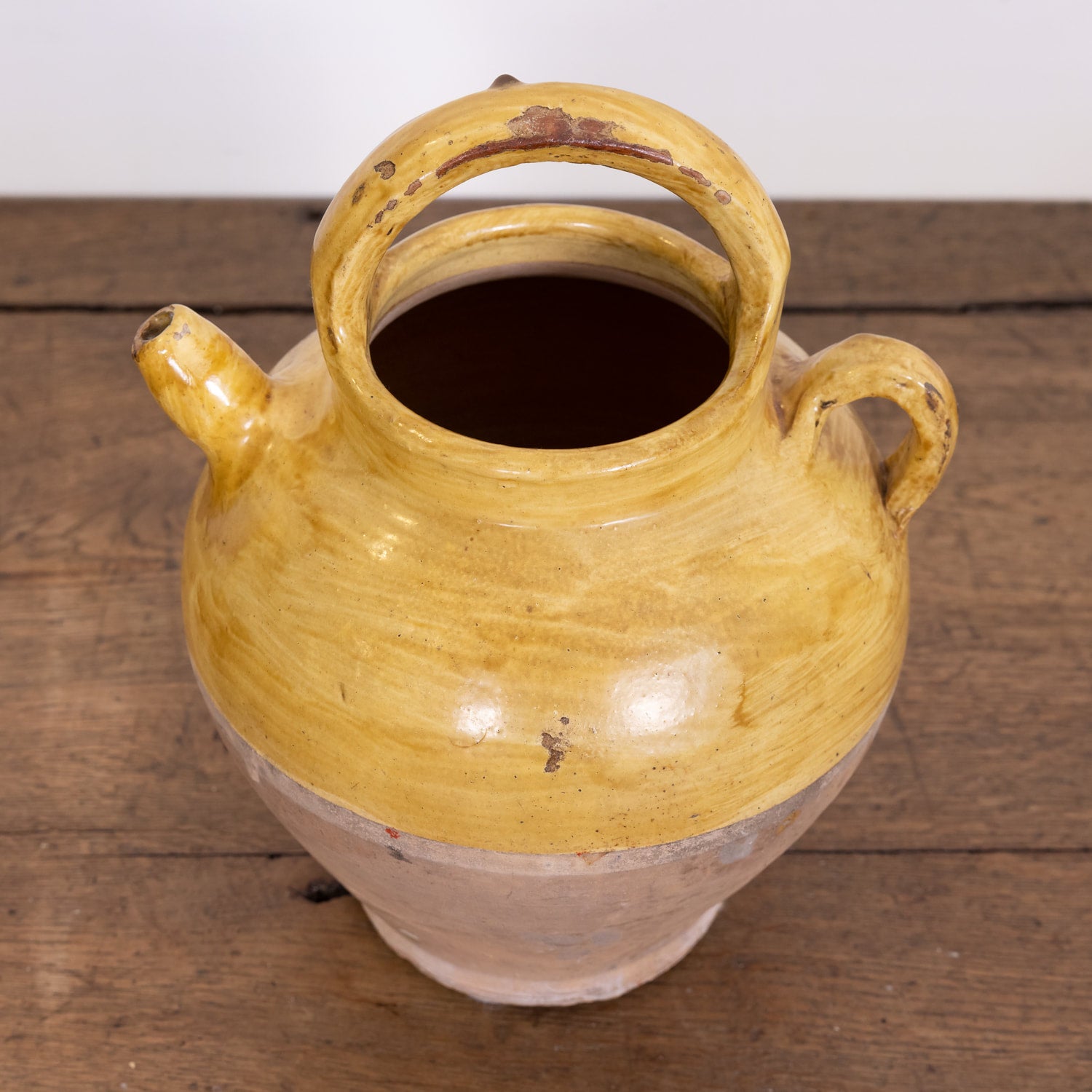 Antique French Cruche or Water Pitcher with Yellow Glaze