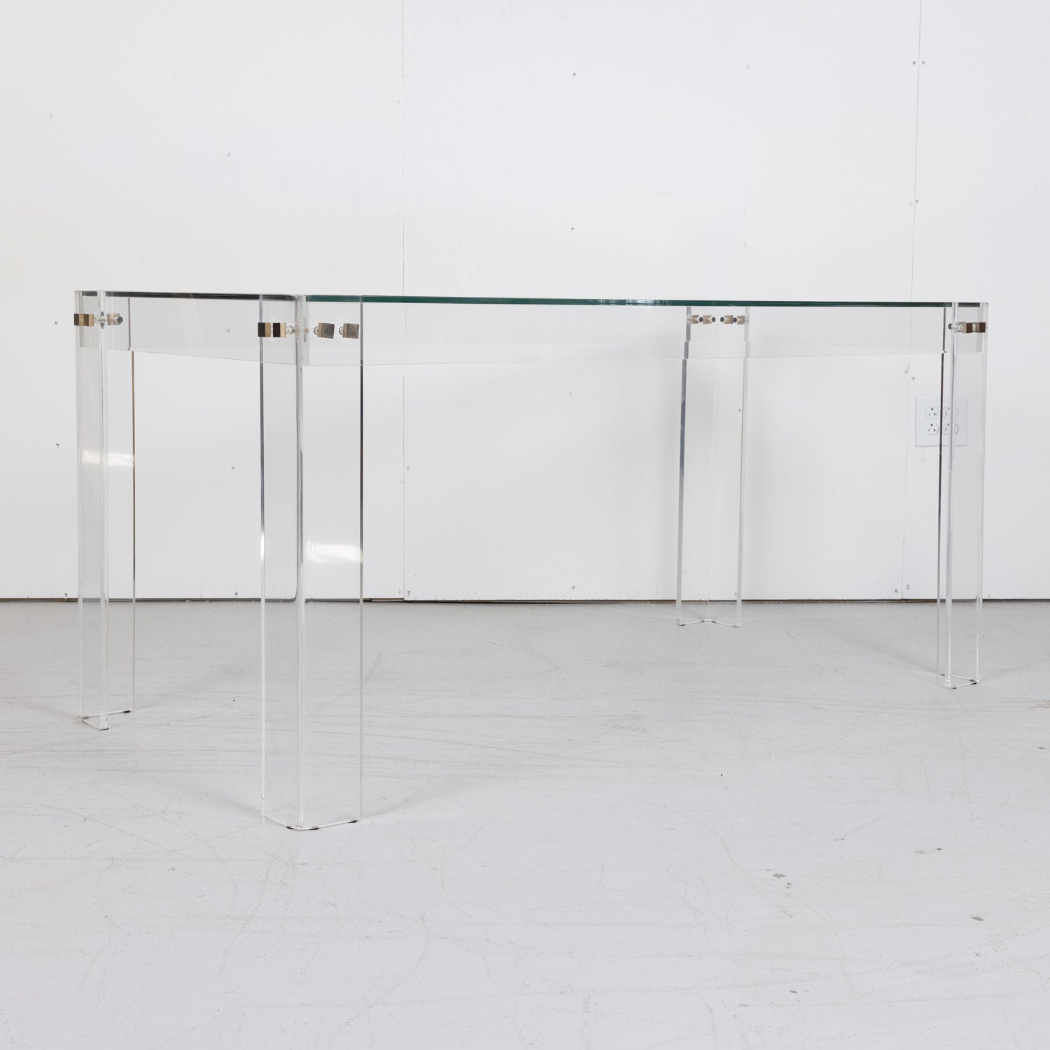 Vintage 1970s French Acrylic and Glass Top Desk or Console Table