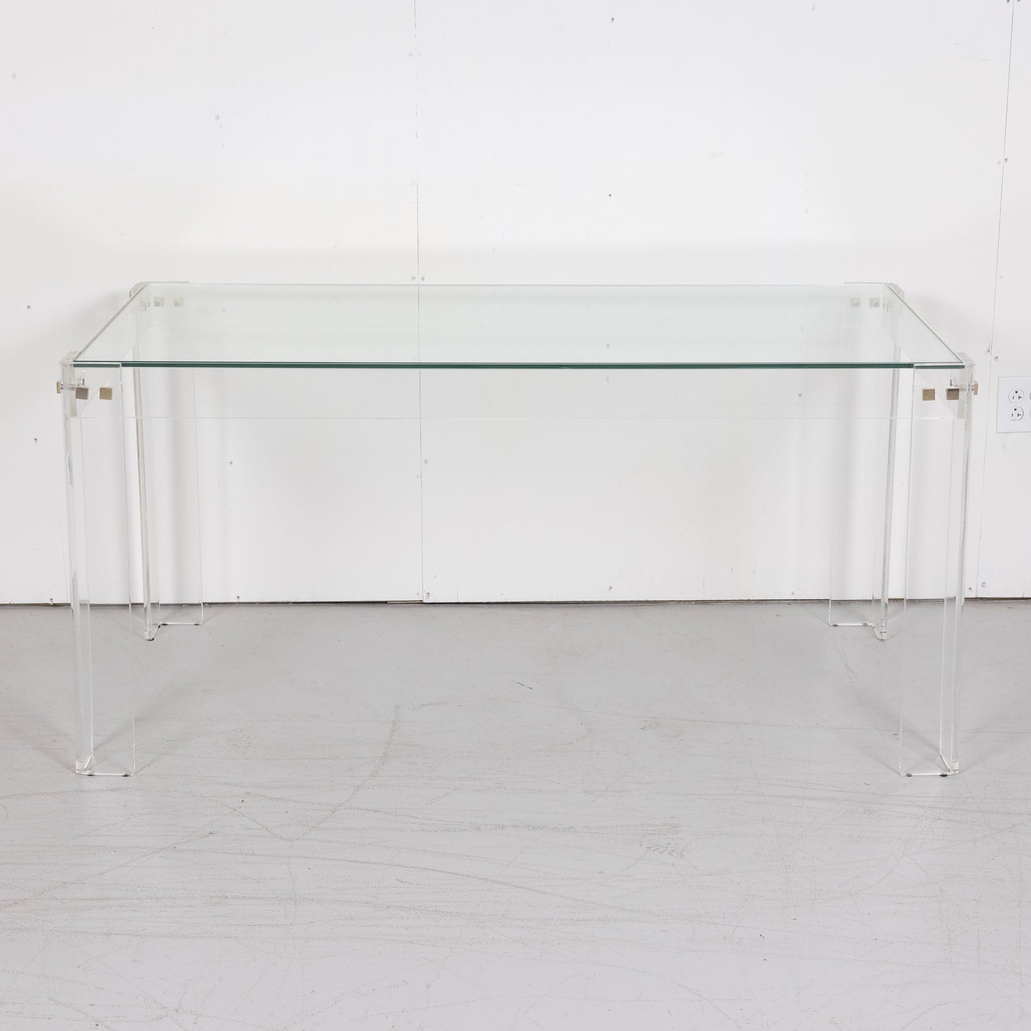 Vintage 1970s French Acrylic and Glass Top Desk or Console Table