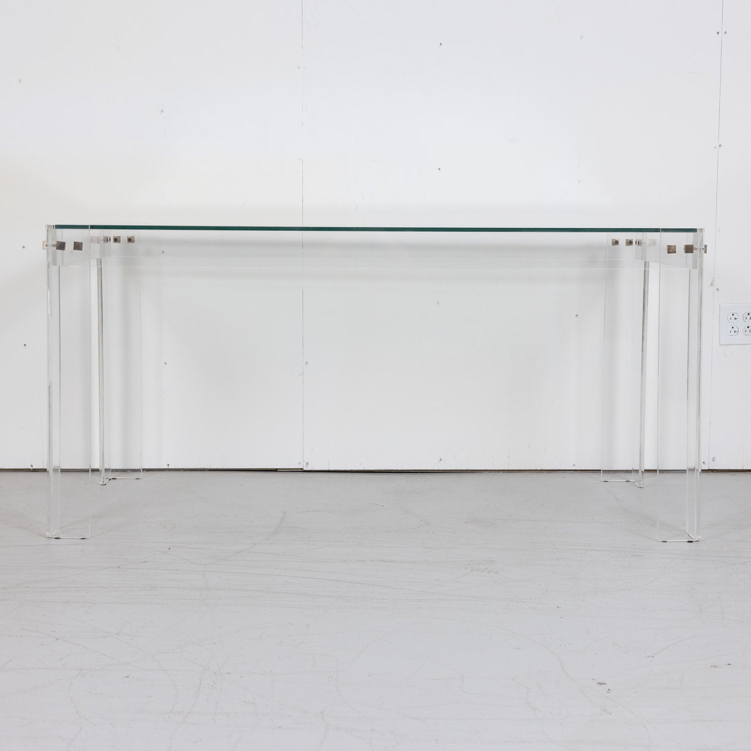 Vintage 1970s French Acrylic and Glass Top Desk or Console Table