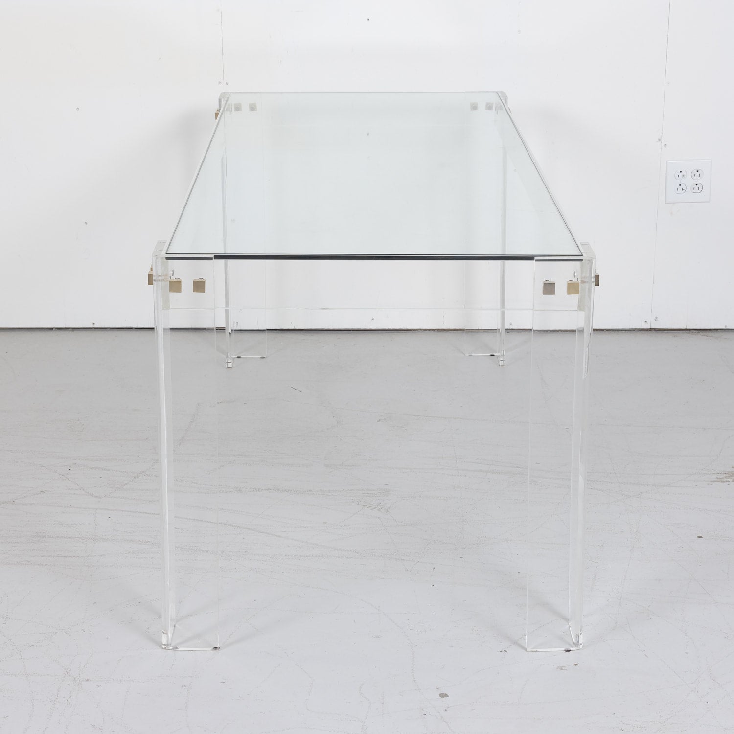 Vintage 1970s French Acrylic and Glass Top Desk or Console Table