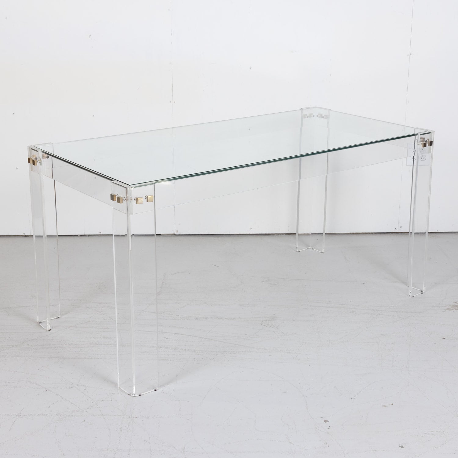 Vintage 1970s French Acrylic and Glass Top Desk or Console Table