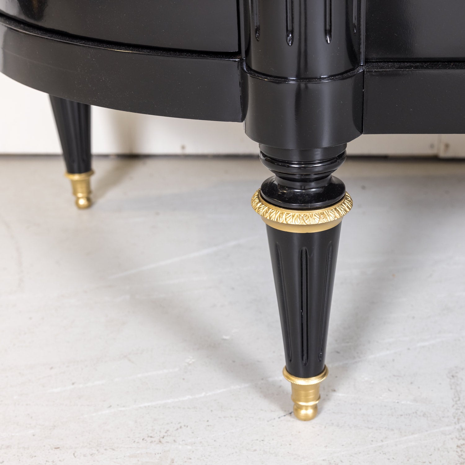 Exceptional French Louis XVI Style Ebonized Enfilade Buffet with Carrara Marble Top Attributed to Maison Mercier Freres 