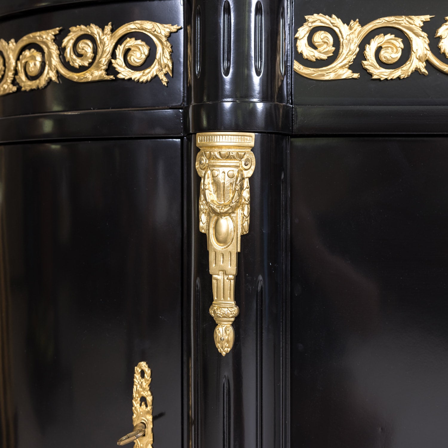 Exceptional French Louis XVI Style Ebonized Enfilade Buffet with Carrara Marble Top Attributed to Maison Mercier Freres 