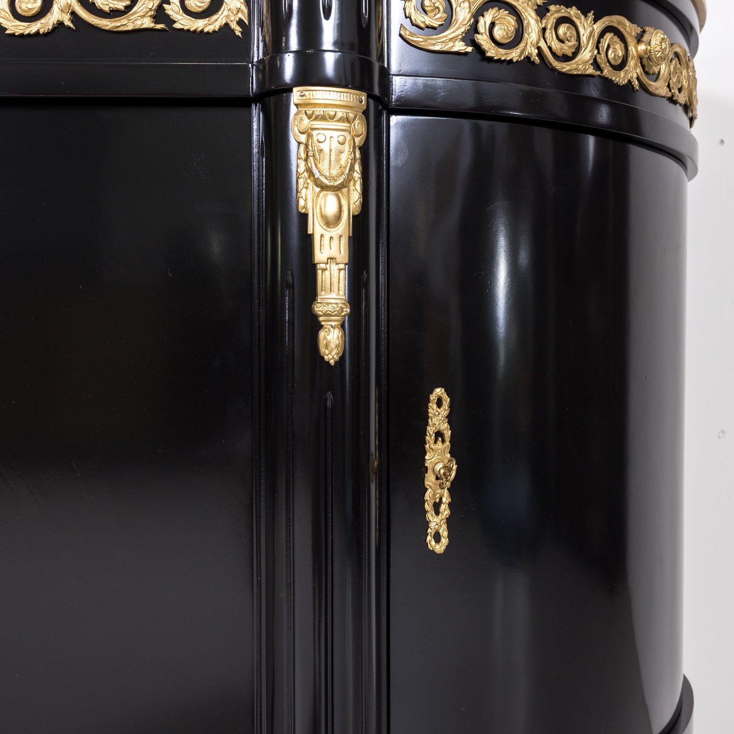 Exceptional French Louis XVI Style Ebonized Enfilade Buffet with Carrara Marble Top Attributed to Maison Mercier Freres 