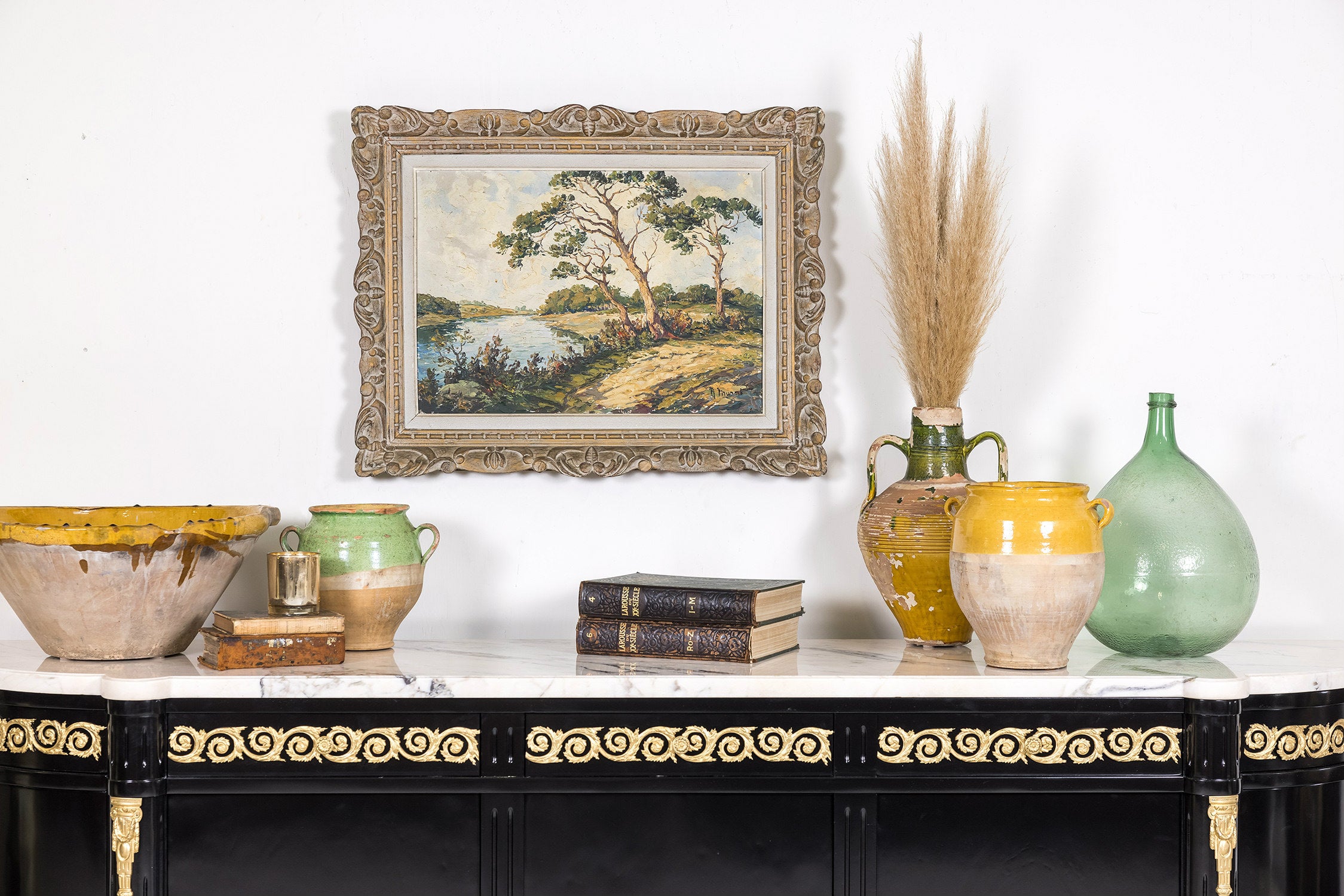 Exceptional French Louis XVI Style Ebonized Enfilade Buffet with Carrara Marble Top Attributed to Maison Mercier Freres 