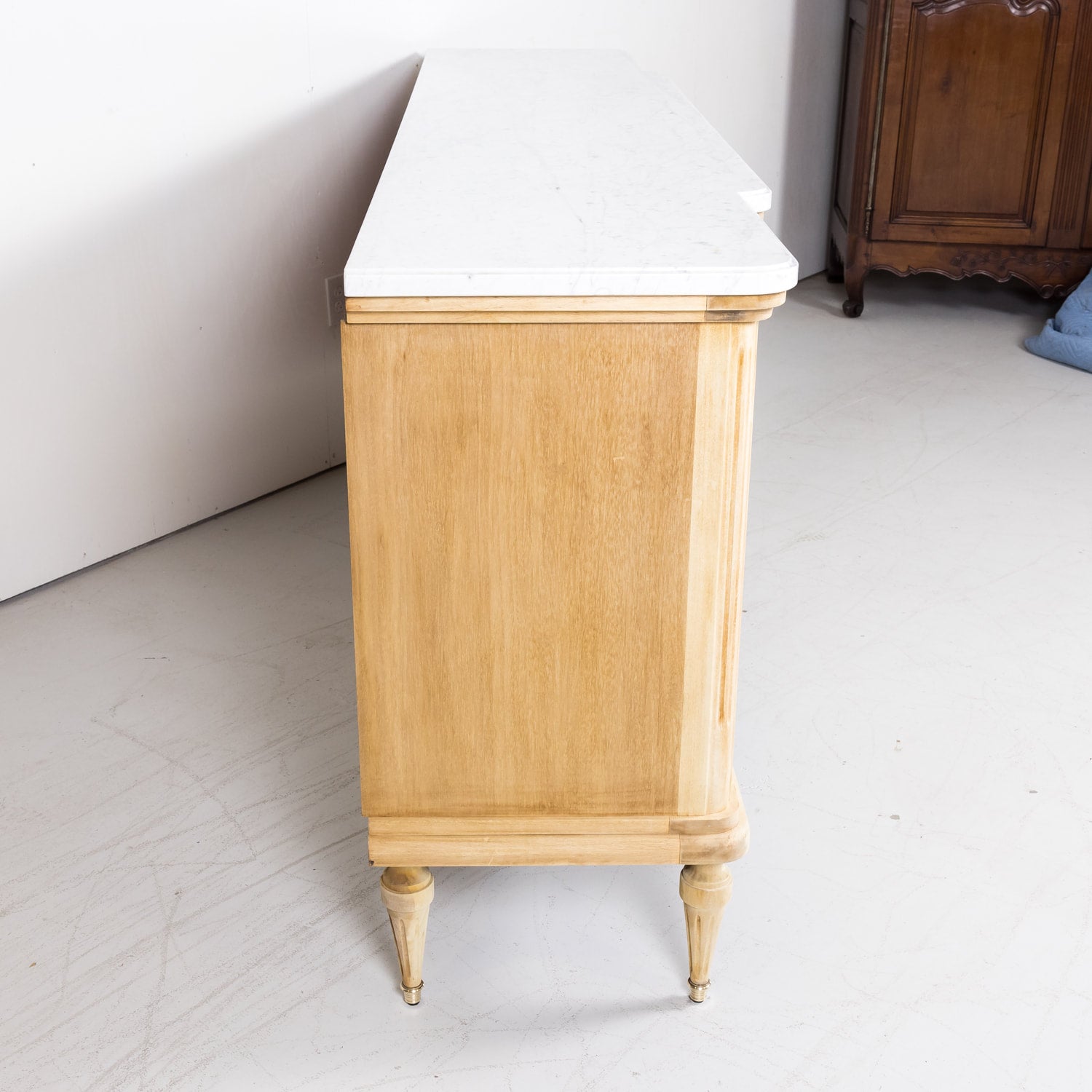 Antique French Louis XVI Style Bleached Enfilade Buffet with Carrara Marble Top