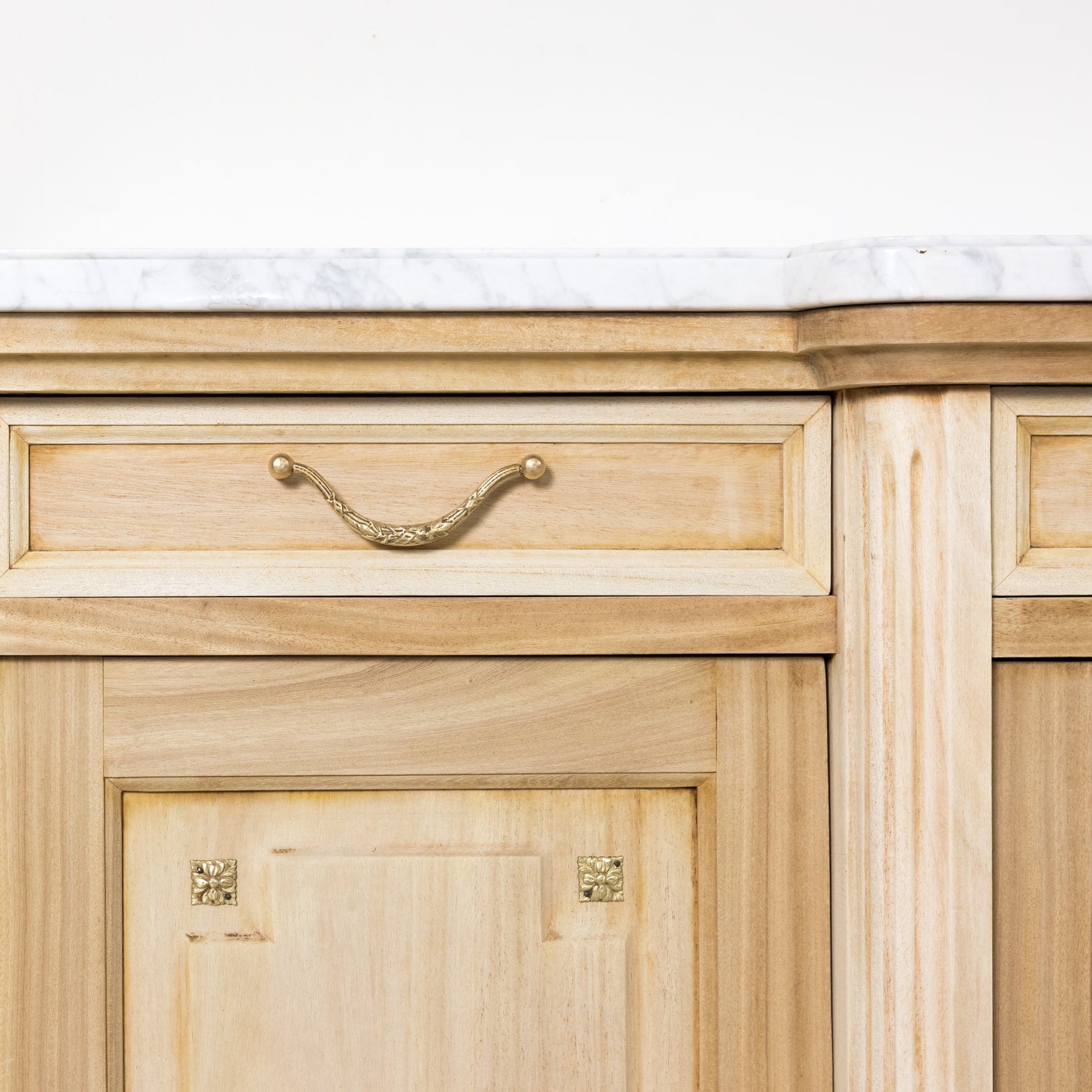 Antique French Louis XVI Style Bleached Enfilade Buffet with Carrara Marble Top