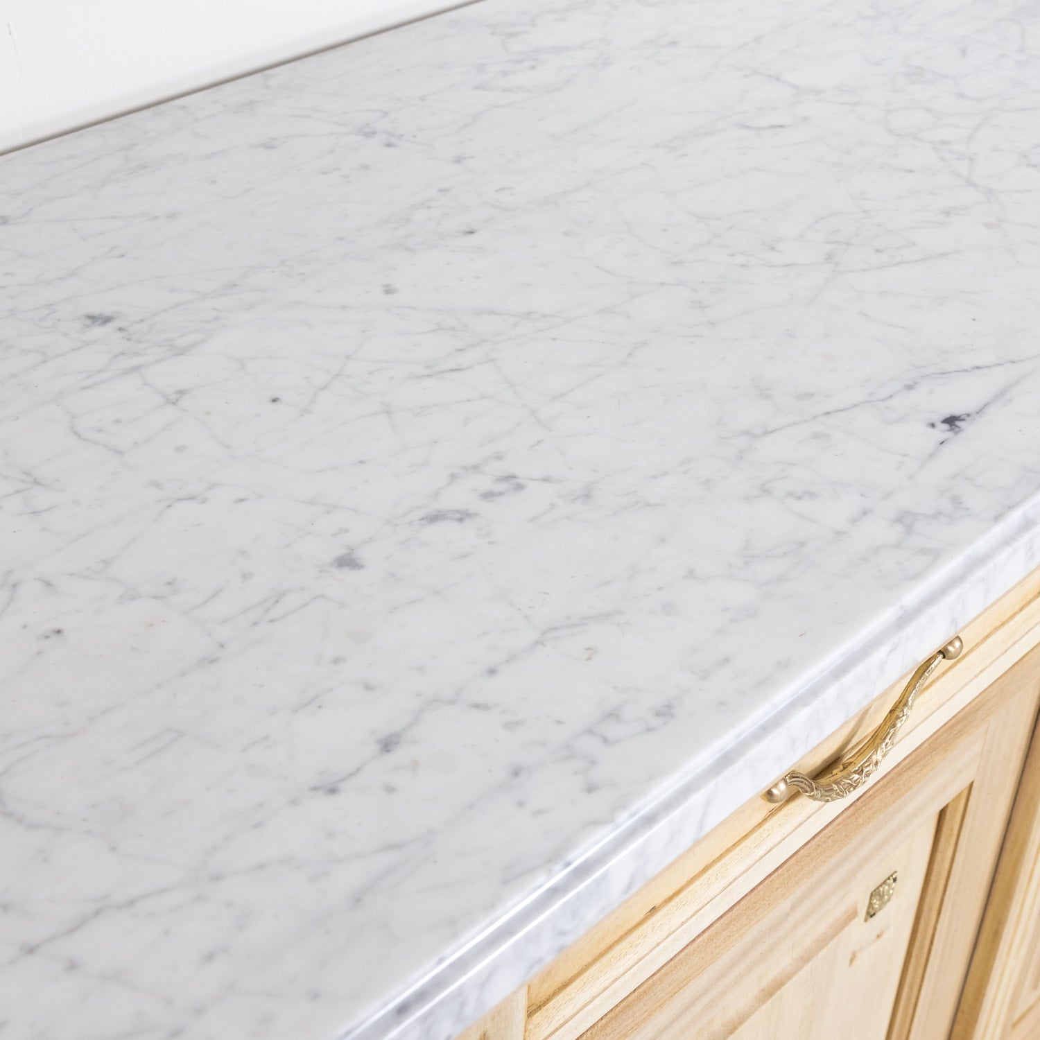 Antique French Louis XVI Style Bleached Enfilade Buffet with Carrara Marble Top