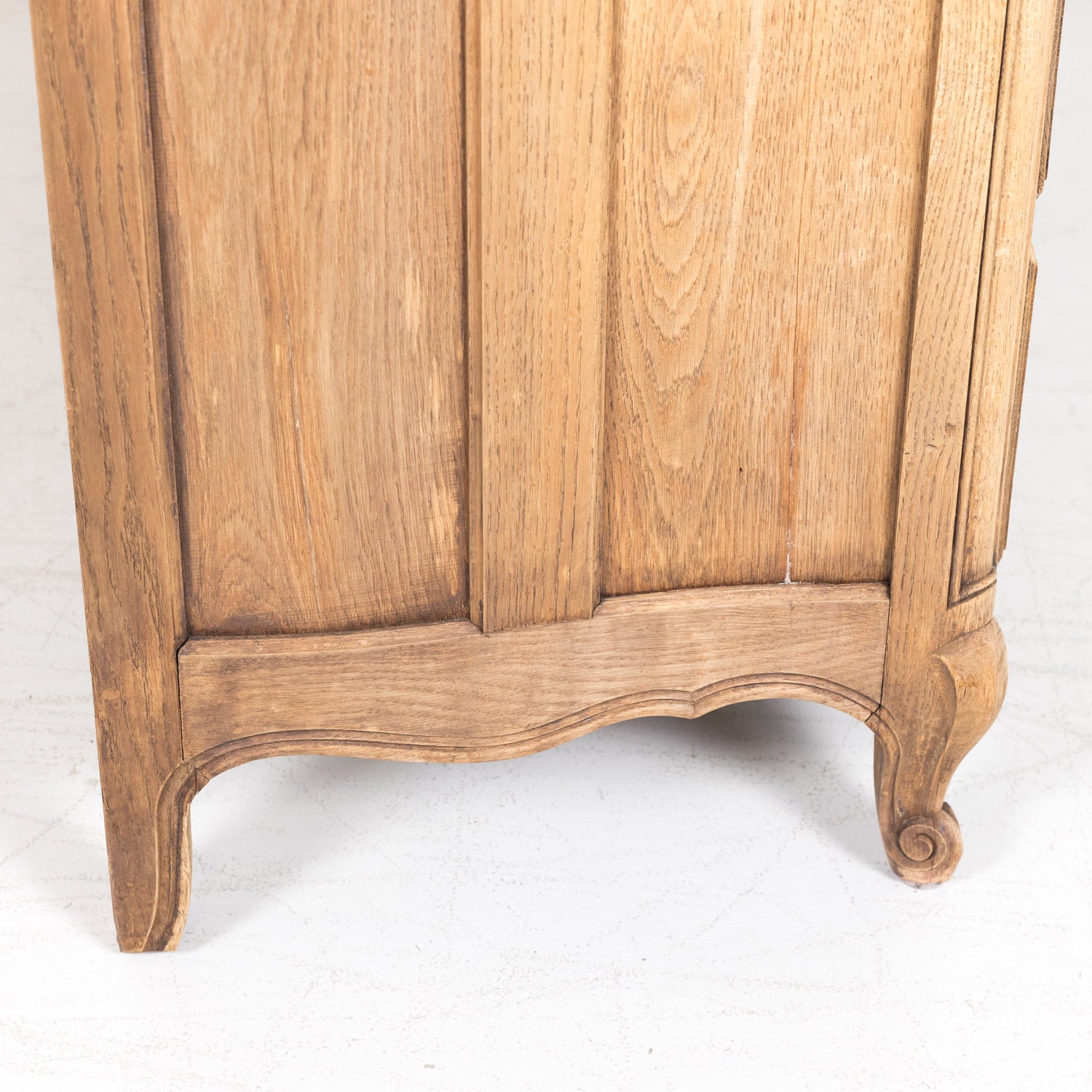 Antique French Country Louis XV Style Carved Bleached Oak Four-Drawer Commode