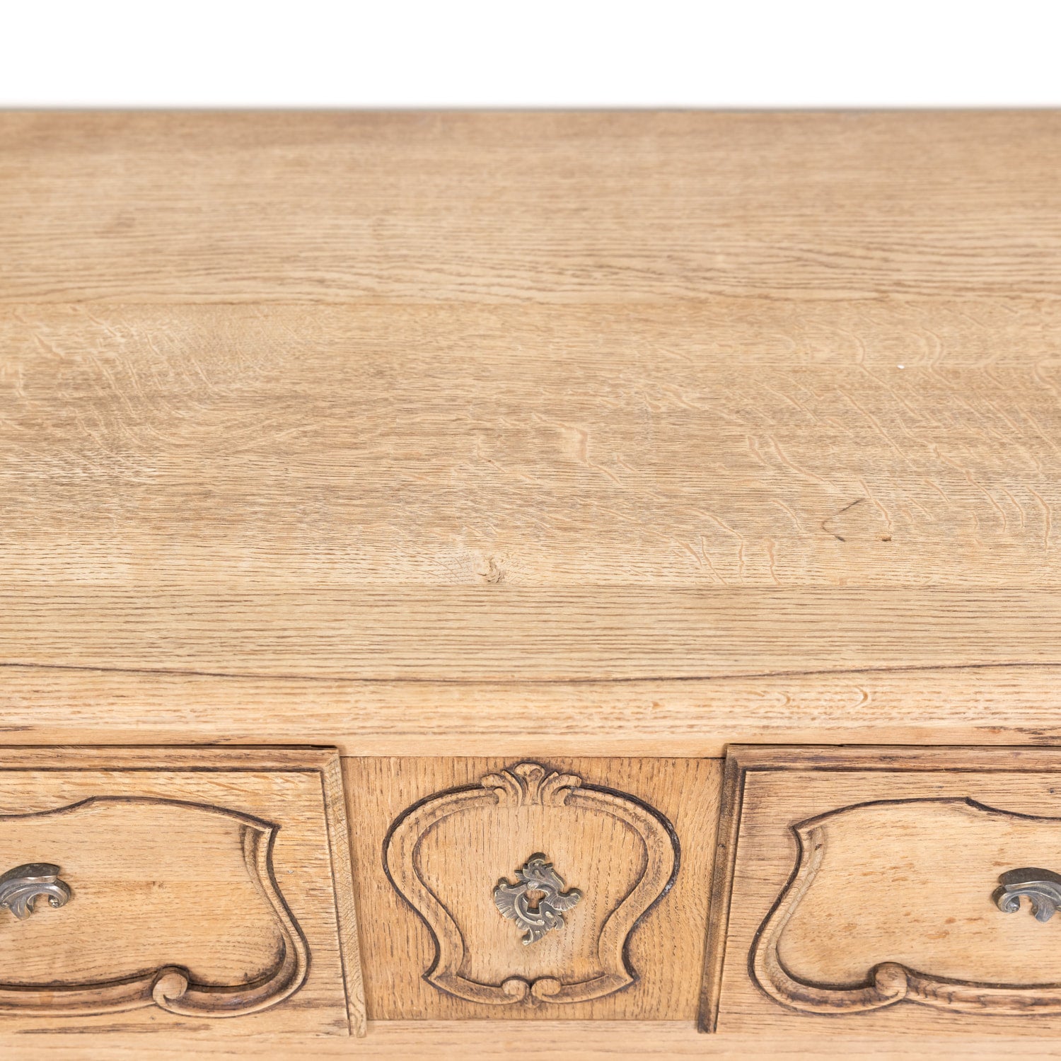 Antique French Country Louis XV Style Carved Bleached Oak Four-Drawer Commode