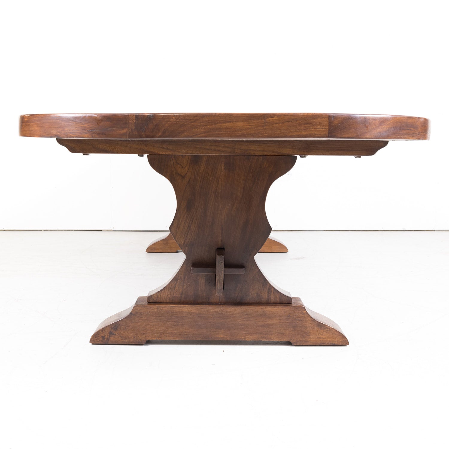 19th Century Antique French Chestnut Trestle Table with Rounded Edges