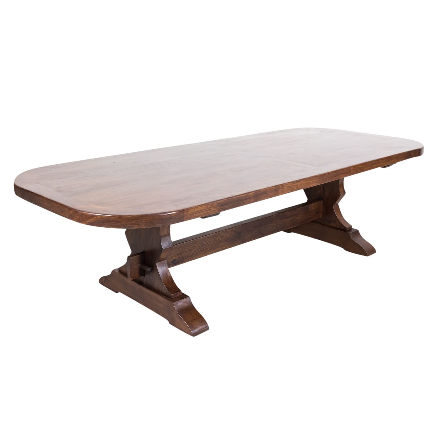 19th Century Antique French Chestnut Trestle Table with Rounded Edges