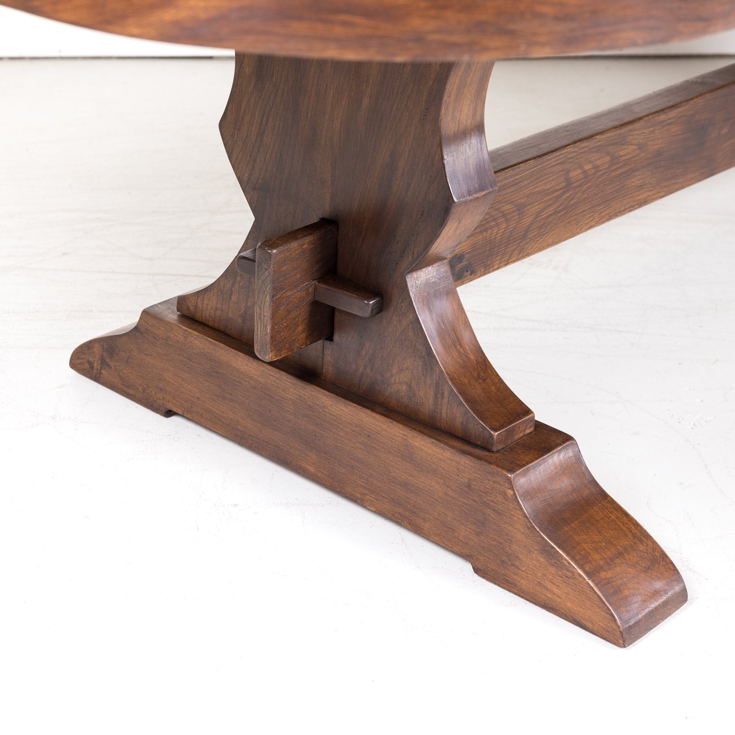 19th Century Antique French Chestnut Trestle Table with Rounded Edges