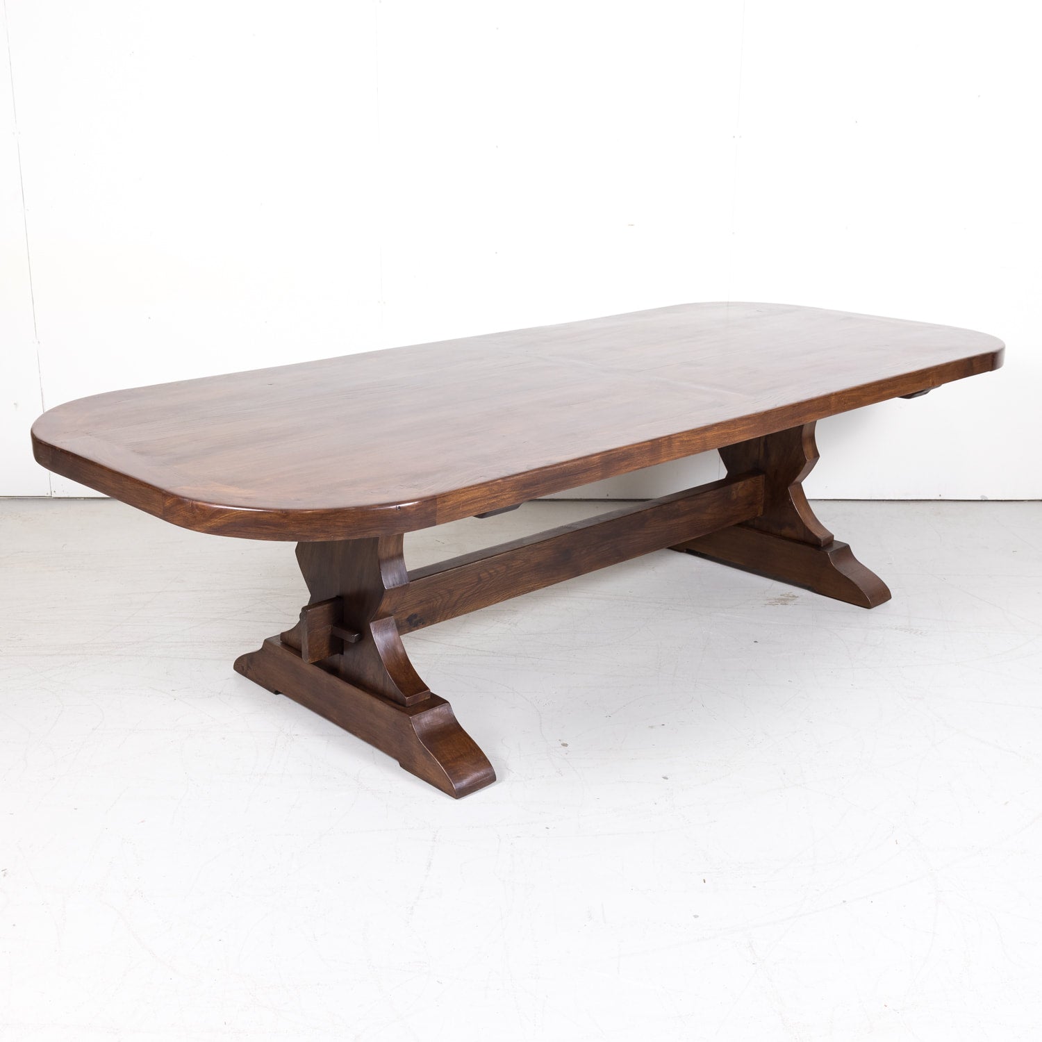 19th Century Antique French Chestnut Trestle Table with Rounded Edges