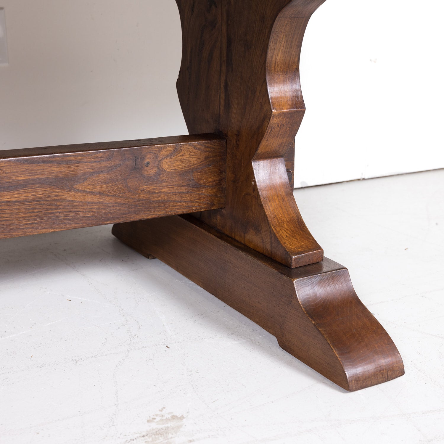 19th Century Antique French Chestnut Trestle Table with Rounded Edges