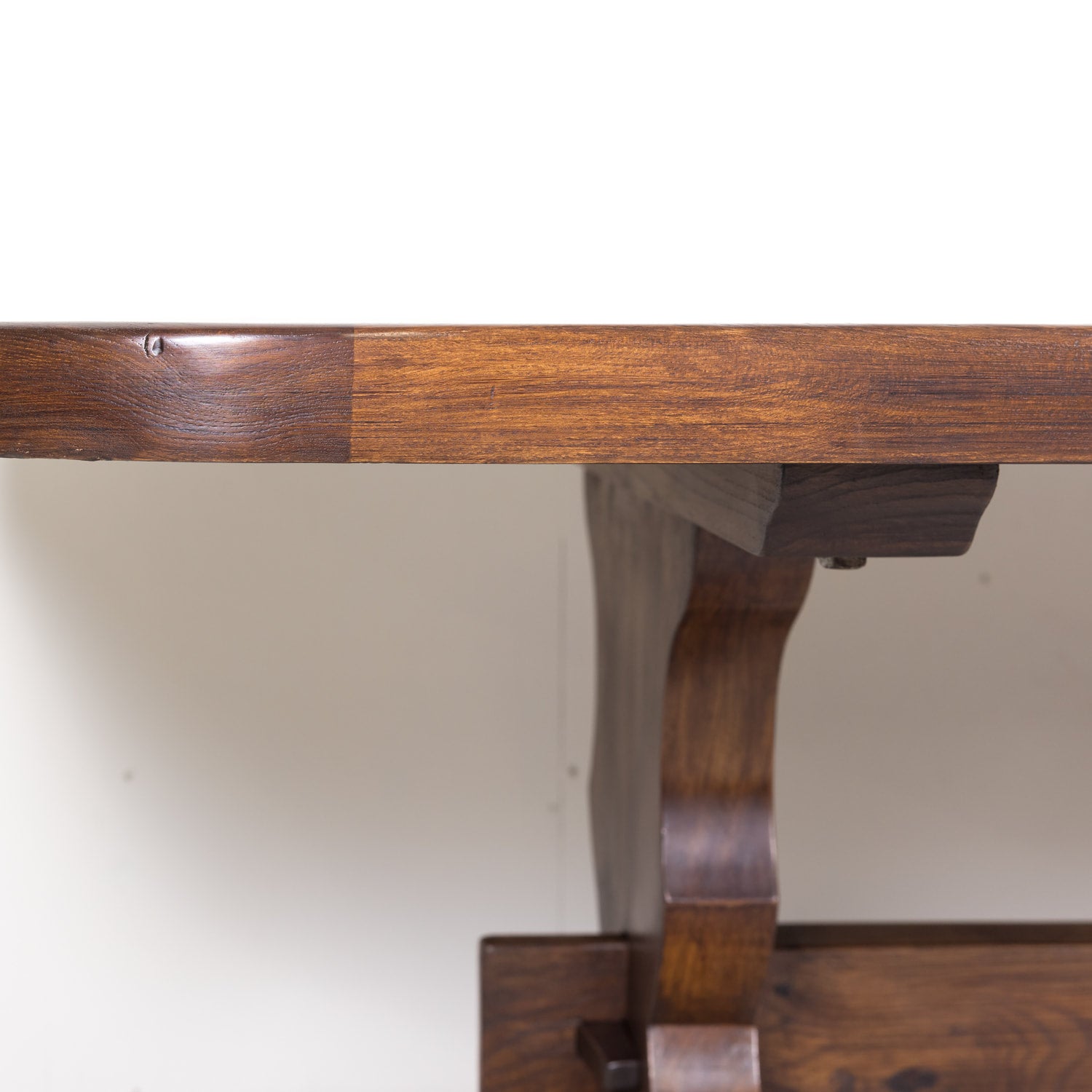 19th Century Antique French Chestnut Trestle Table with Rounded Edges