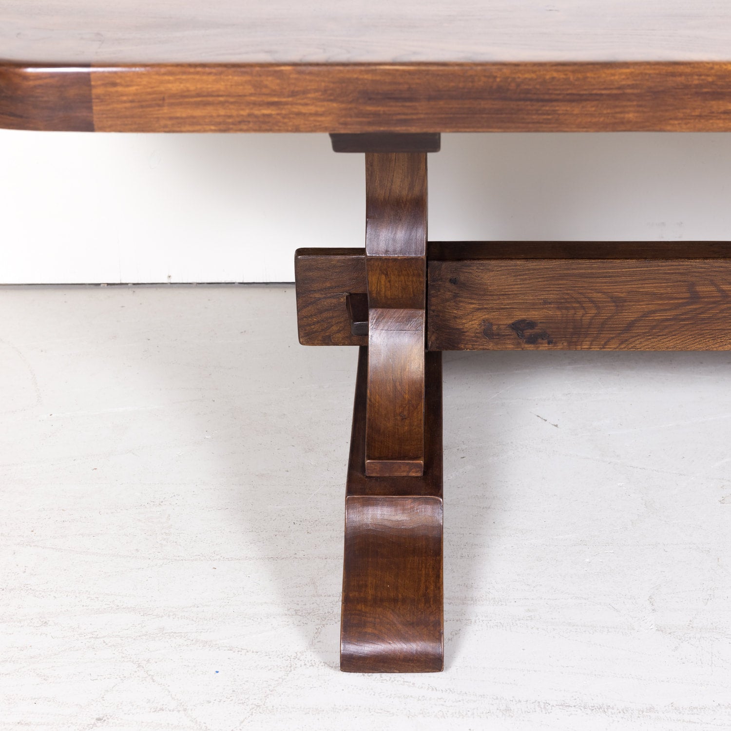 19th Century Antique French Chestnut Trestle Table with Rounded Edges