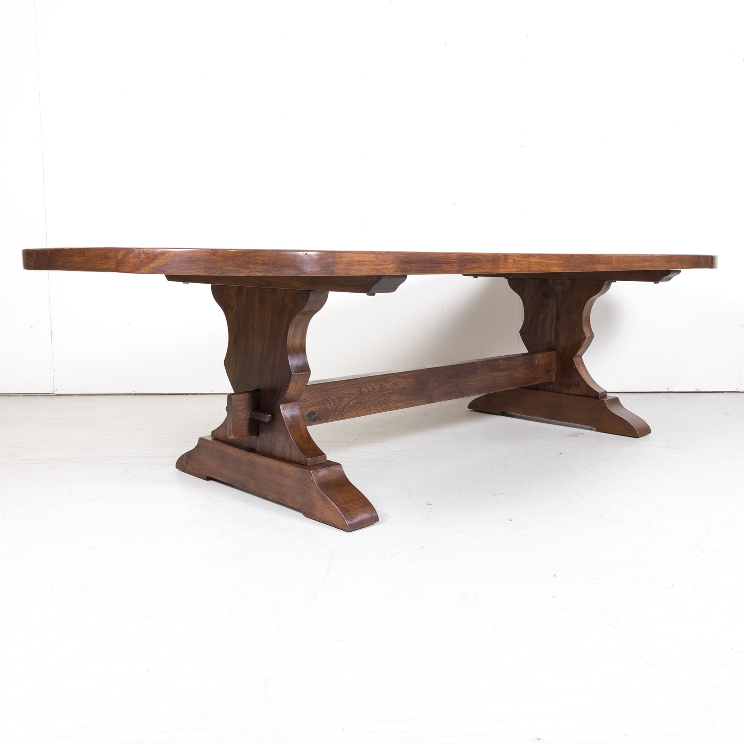 19th Century Antique French Chestnut Trestle Table with Rounded Edges
