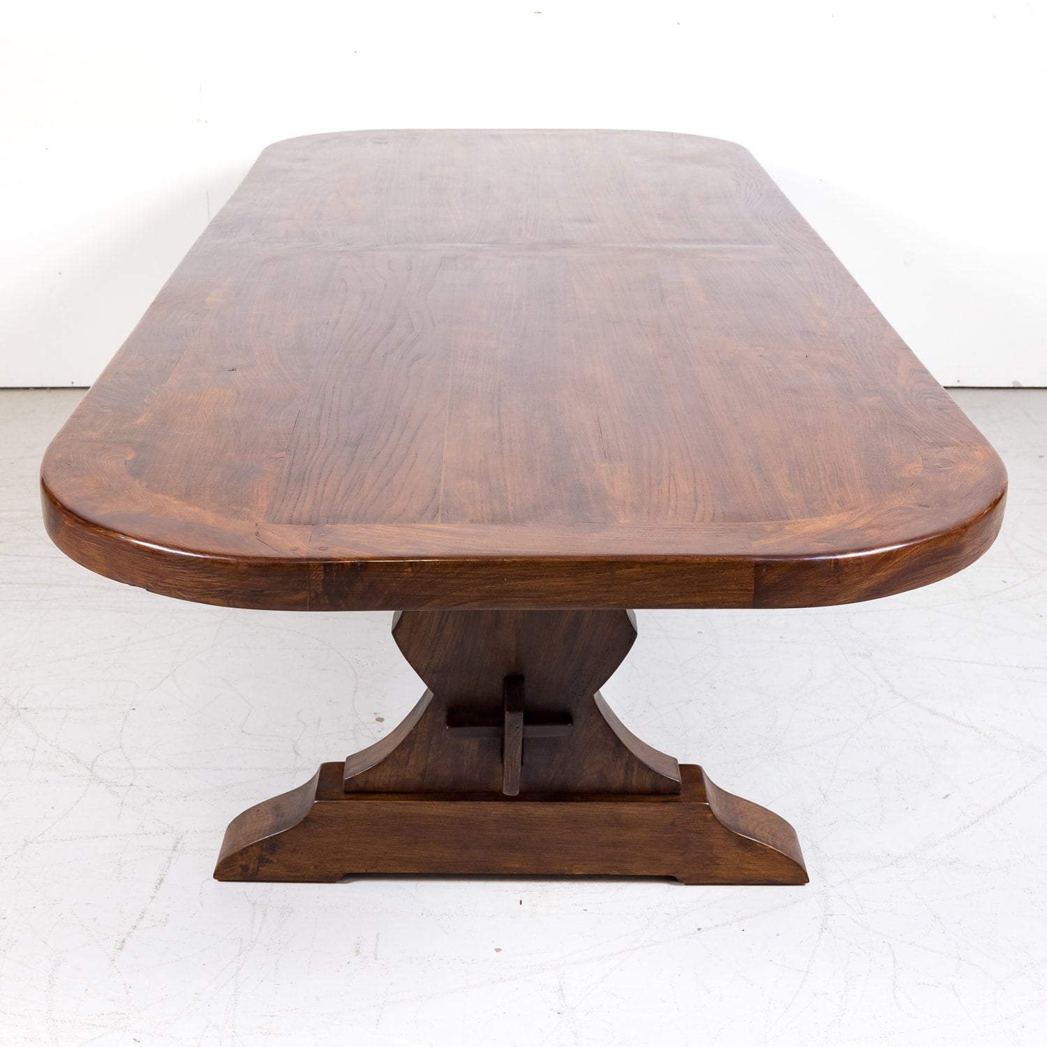 19th Century Antique French Chestnut Trestle Table with Rounded Edges