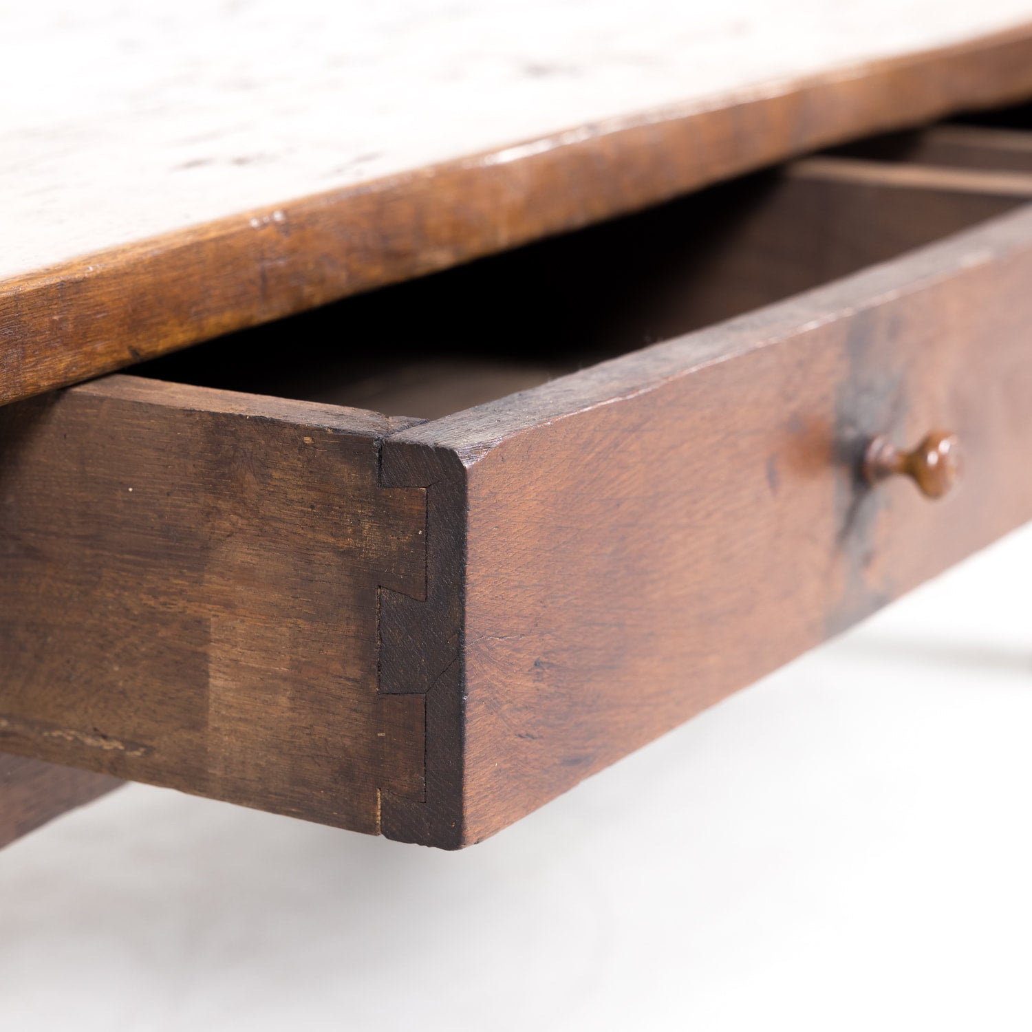 Rustic 19th Century French Country Solid Oak Table Basse or Coffee Table with Two Drawers