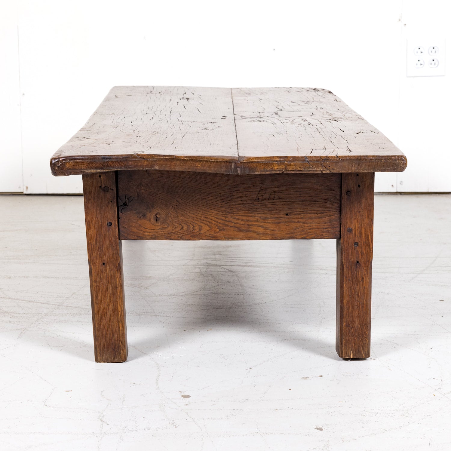 Rustic 19th Century French Country Solid Oak Table Basse or Coffee Table with Two Drawers