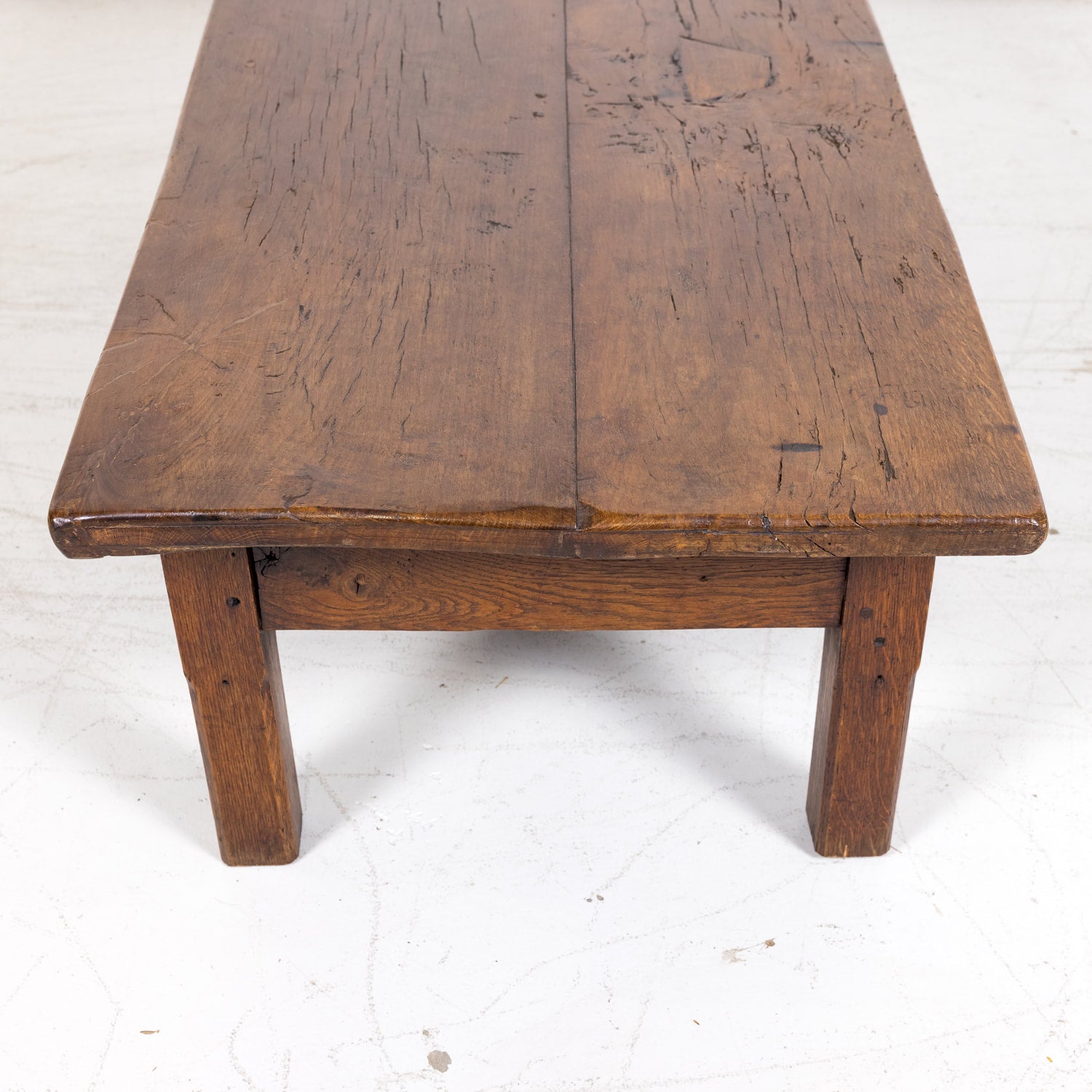 Rustic 19th Century French Country Solid Oak Table Basse or Coffee Table with Two Drawers