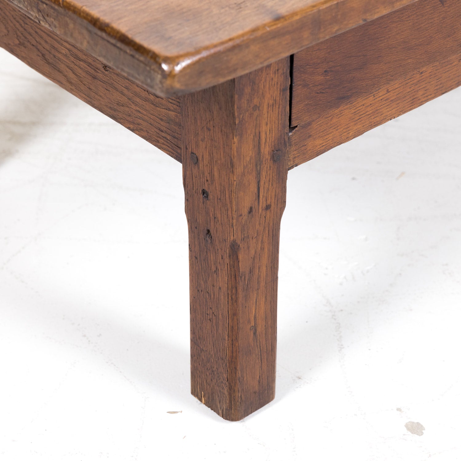 Rustic 19th Century French Country Solid Oak Table Basse or Coffee Table with Two Drawers