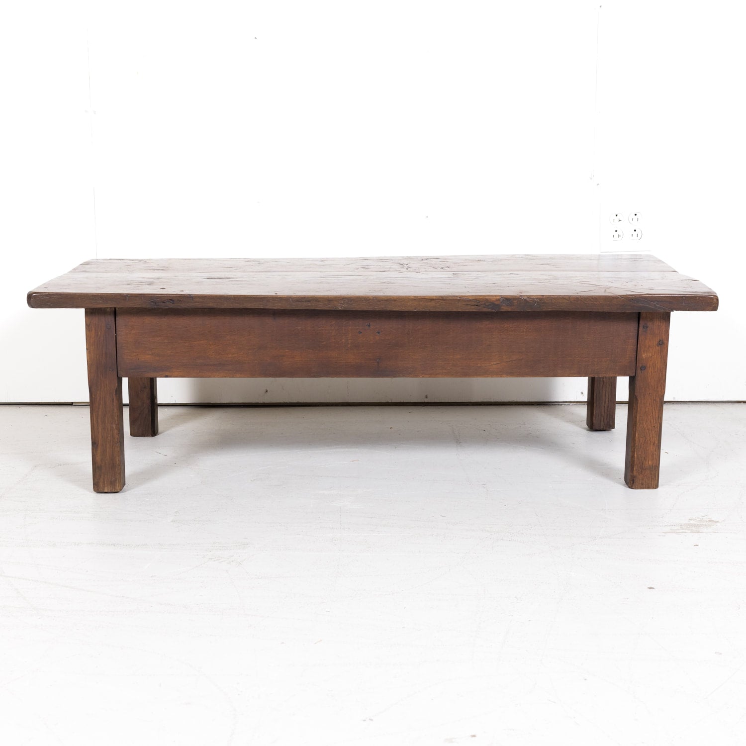 Rustic 19th Century French Country Solid Oak Table Basse or Coffee Table with Two Drawers
