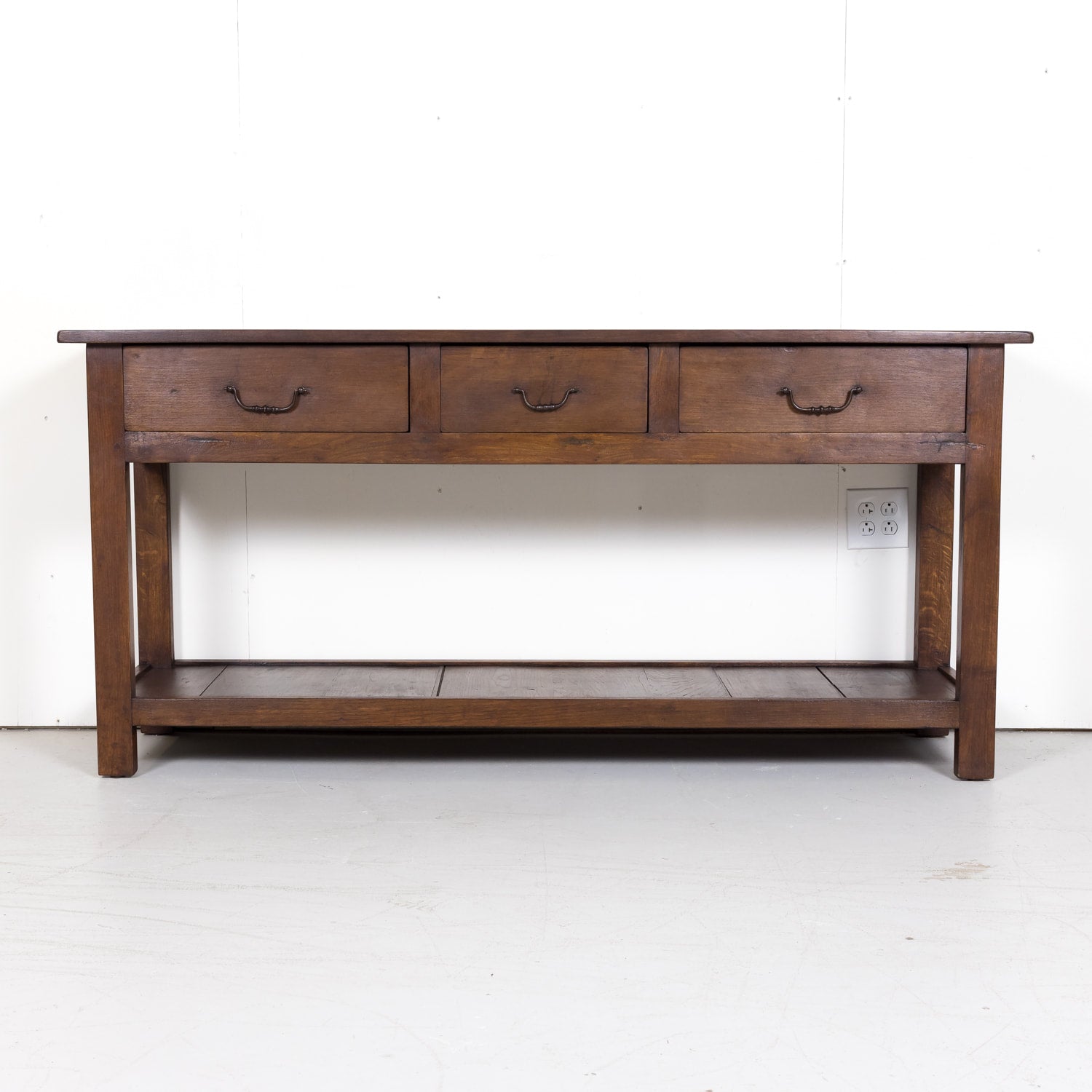 Rustic 19th Century Antique French Country Chestnut and Oak Console Table with Drawers