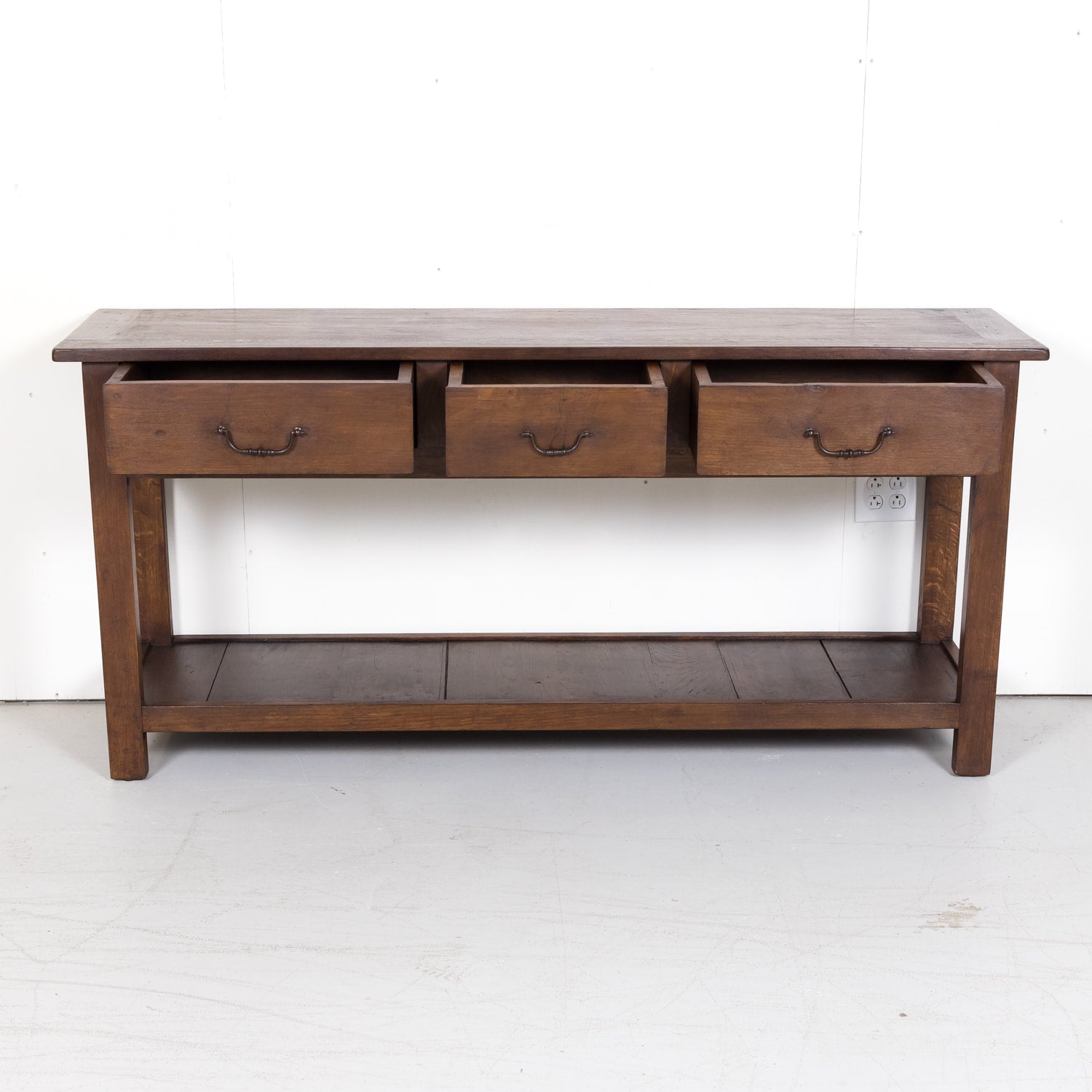 Rustic 19th Century Antique French Country Chestnut and Oak Console Table with Drawers